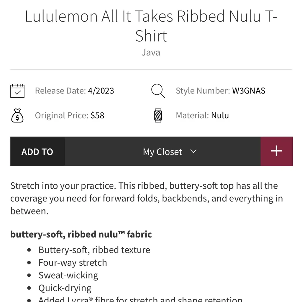 Lululemon Ribbed Short Sleeve Top in Java - Image 2