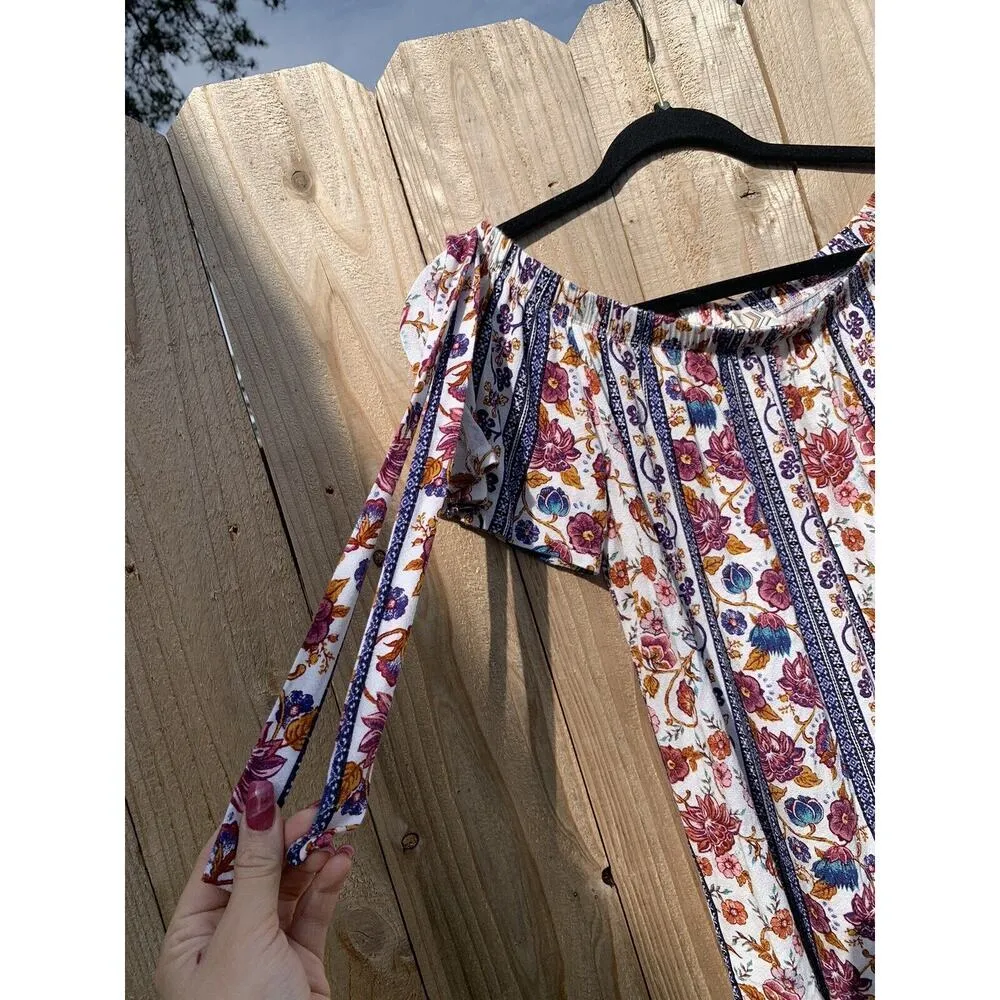 Women's Pink Rose Floral Off-Shoulder Shirt Blouse Top - Medium‎ floral boho - Image 3