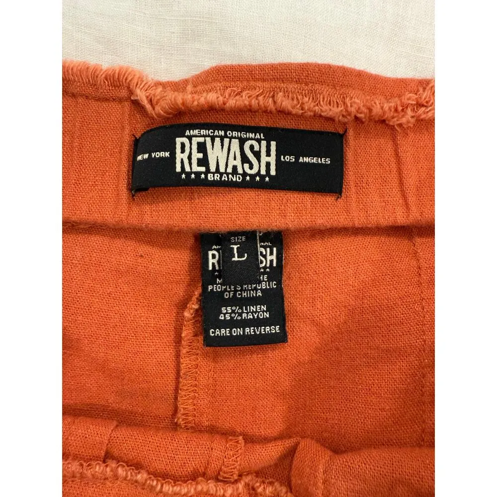 Rewash Mid Rise Button Front Pleated Wide Leg Pants Orange Women's Size Large - Image 4