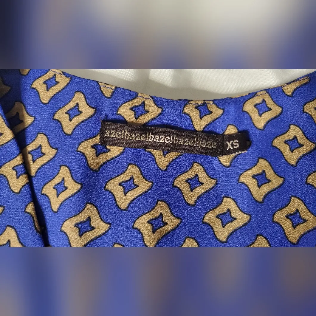 AZELHAZEL Elegant Blue and Yellow Patterned Mini Dress SIZE:XS - Image 2