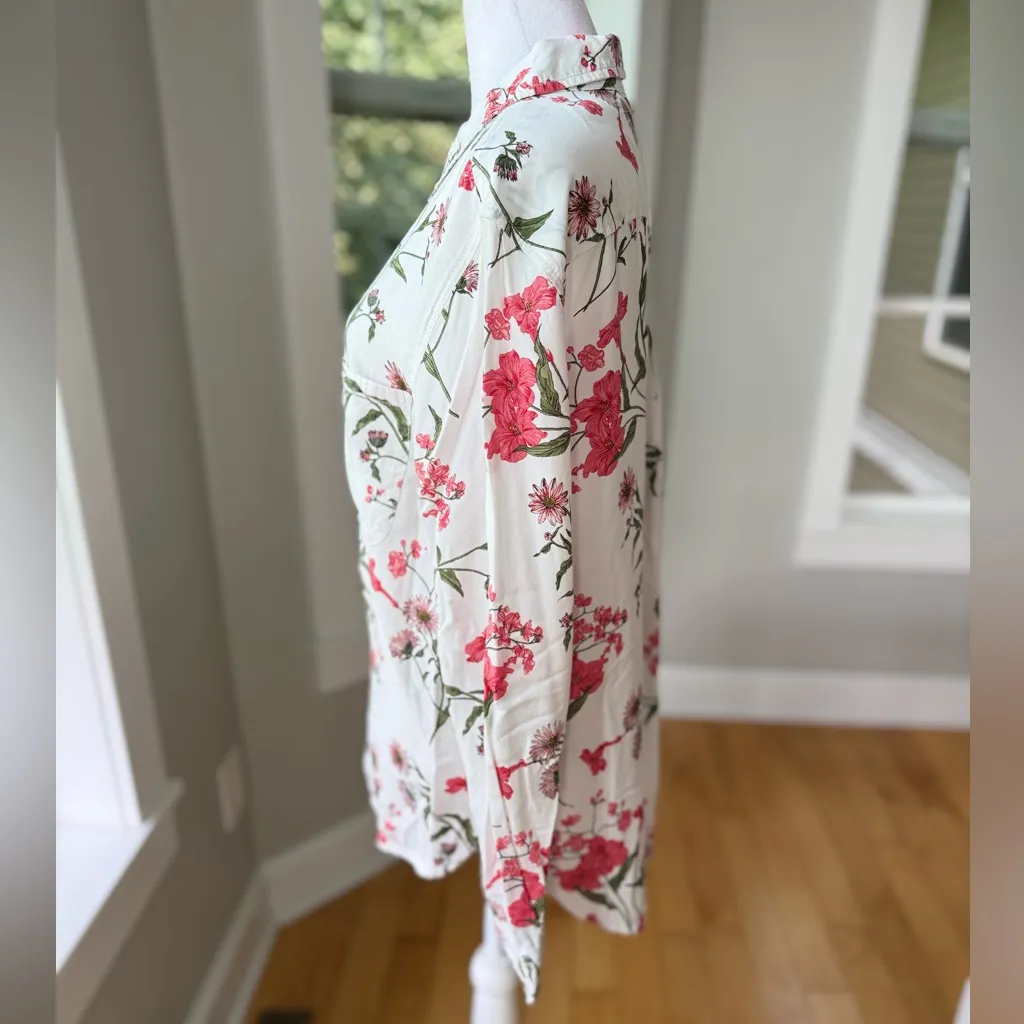 George White Pink Floral Long Sleeve Button Down Long Sleeve Shirt Size Large - Image 3