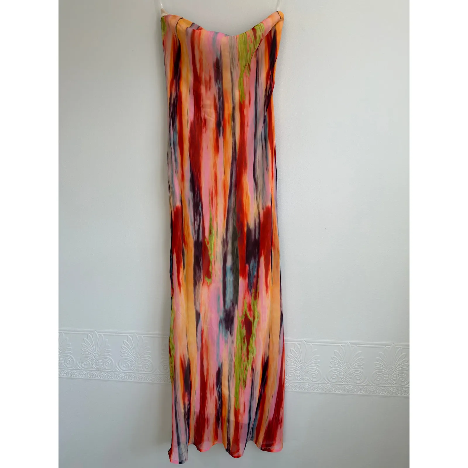 SNDYS St Barts Avant Garde Resort Wear Multi Color Chiffon Maxi Shift Dress S Pink - Image 2
