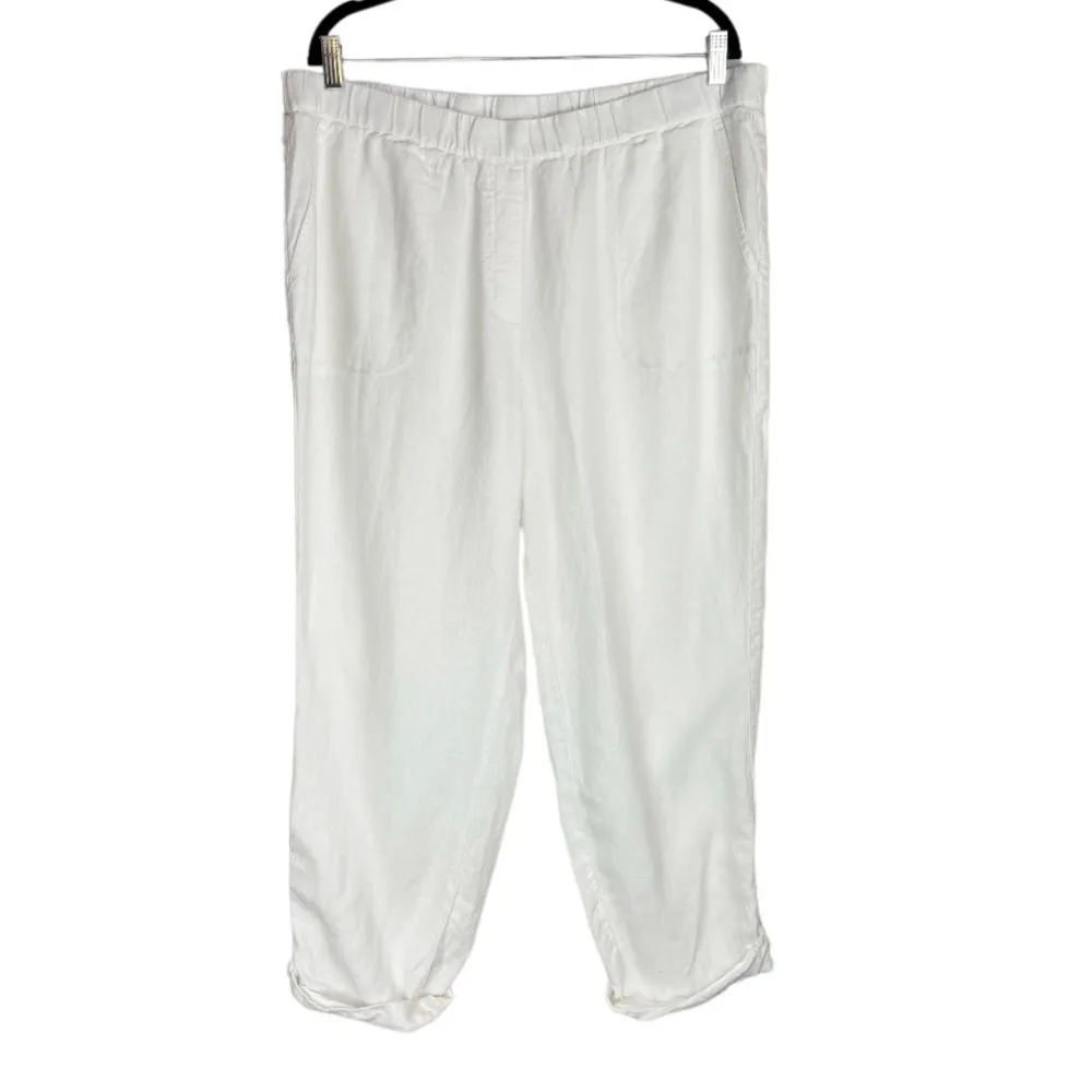 J. Jill Pure Jill Linen White Roll Tab Cuffed Pants Sz XL - Image 2