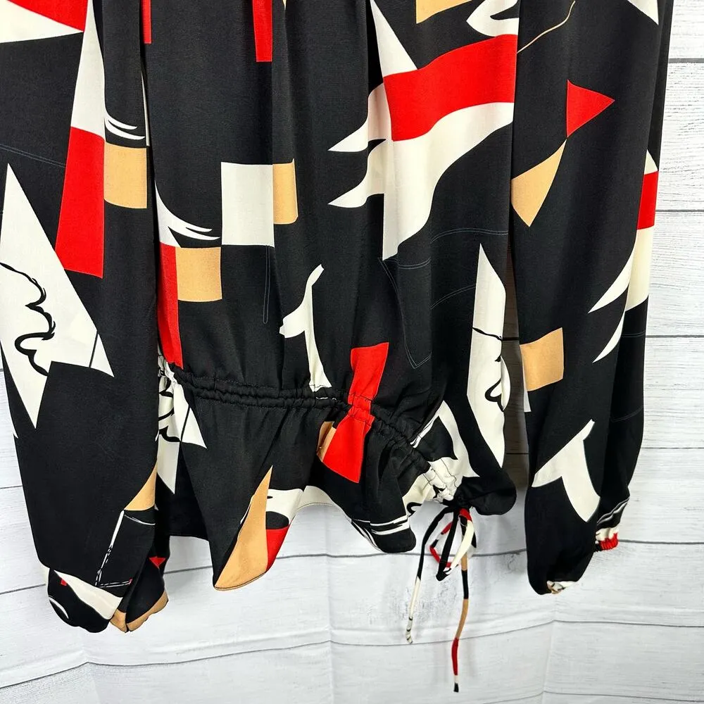 Milk and Honey Womens size Small Abstract Print Red Black Blouse 34164T NEW - Image 5