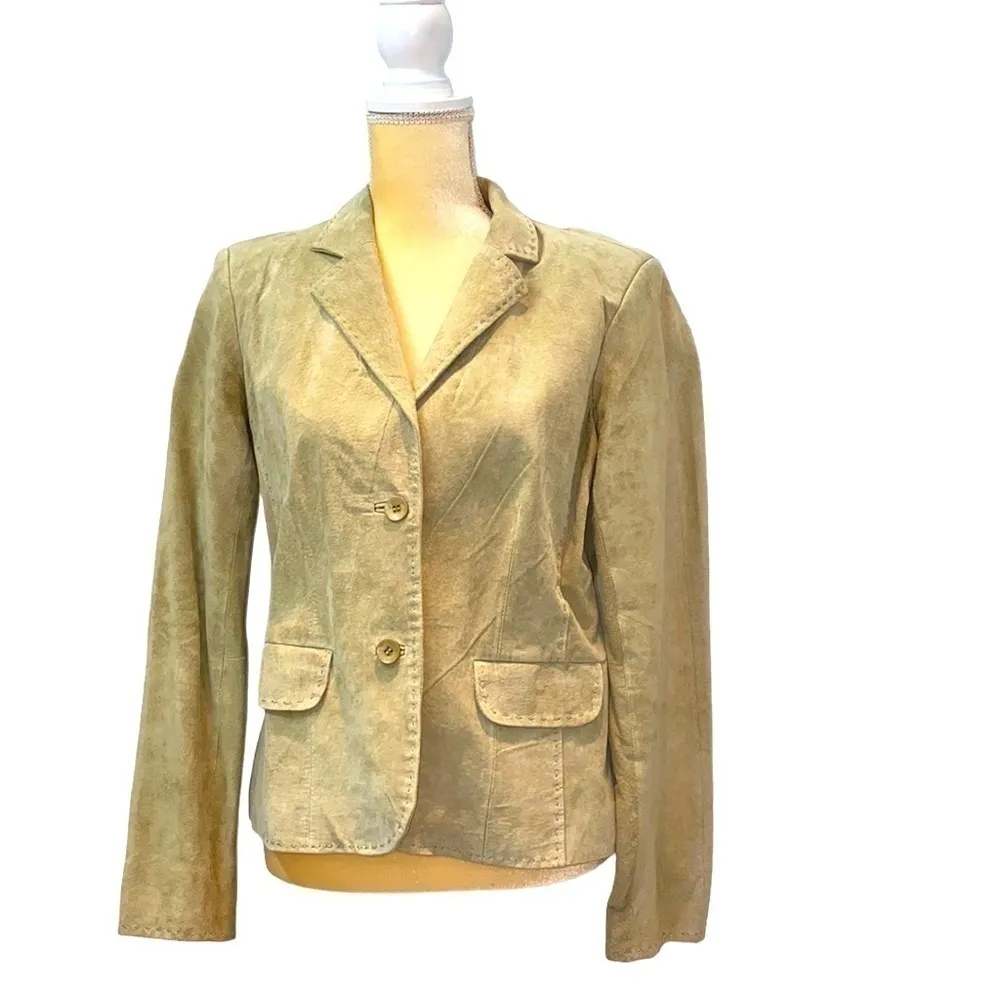 New Frontier sage green 💯 suede jacket/ blazer. Floral lining. Size 10. NWOT. - Image 4