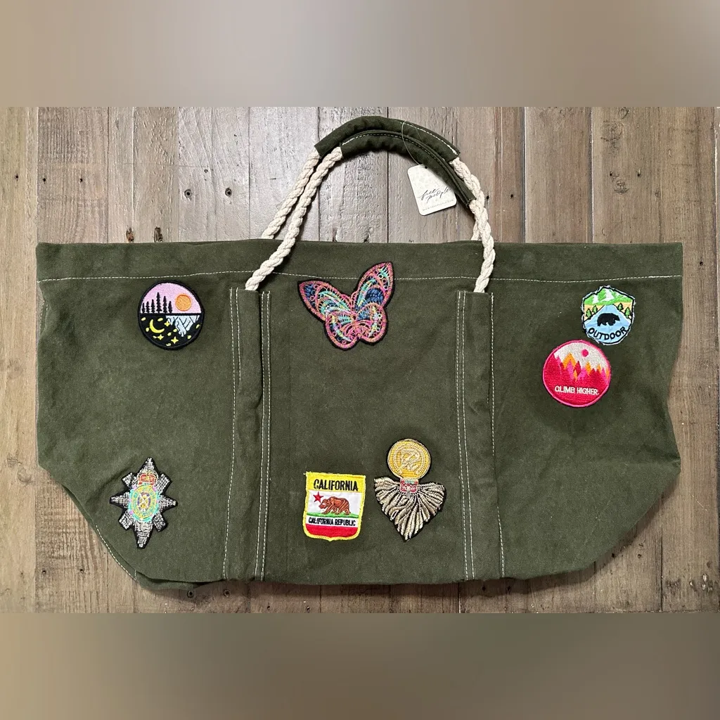 NWT Free People Been There Badge Tote Bag - One Size - Green - Image 3