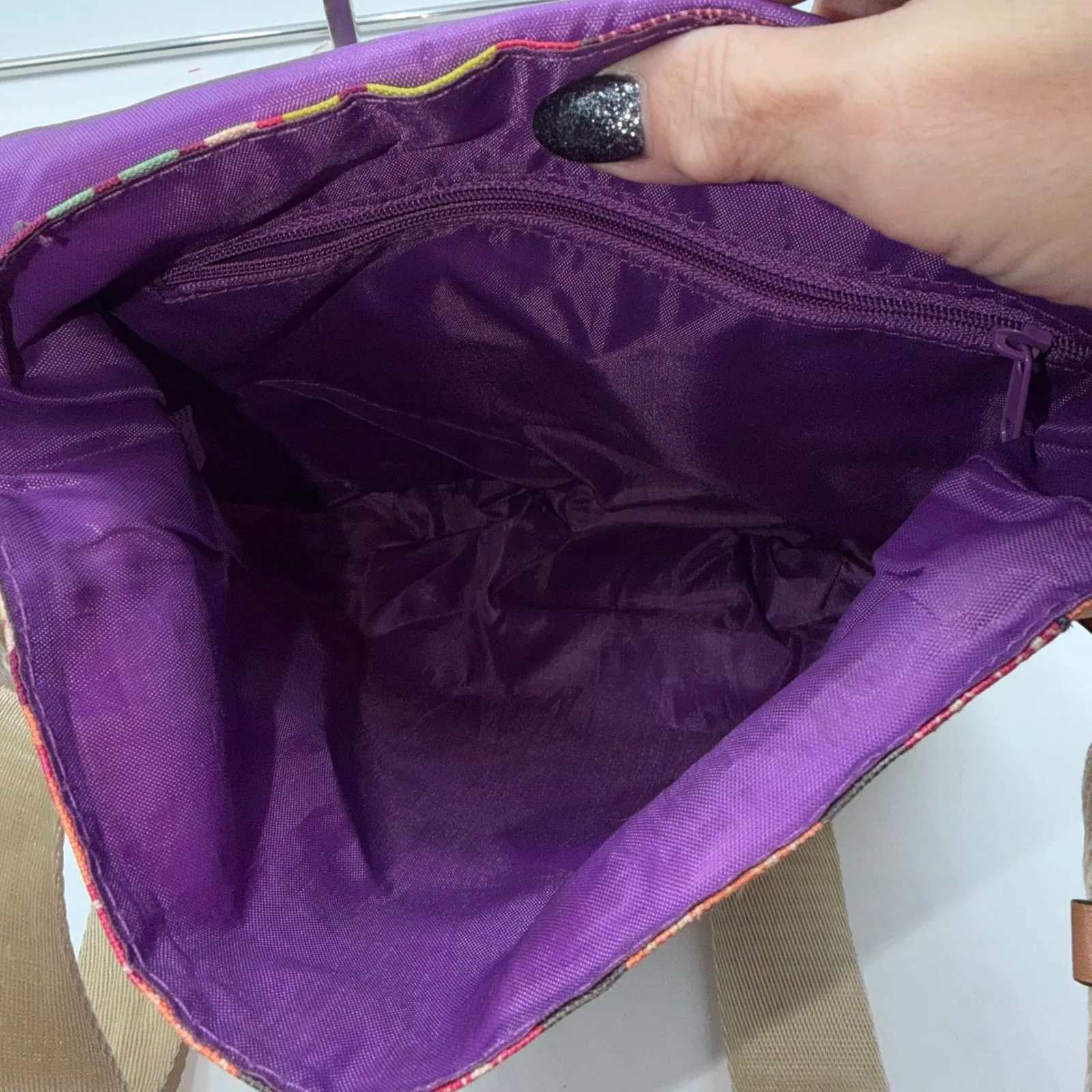 Lily Bloom crossbody bag multi color patchwork print adjustable strap - Image 7