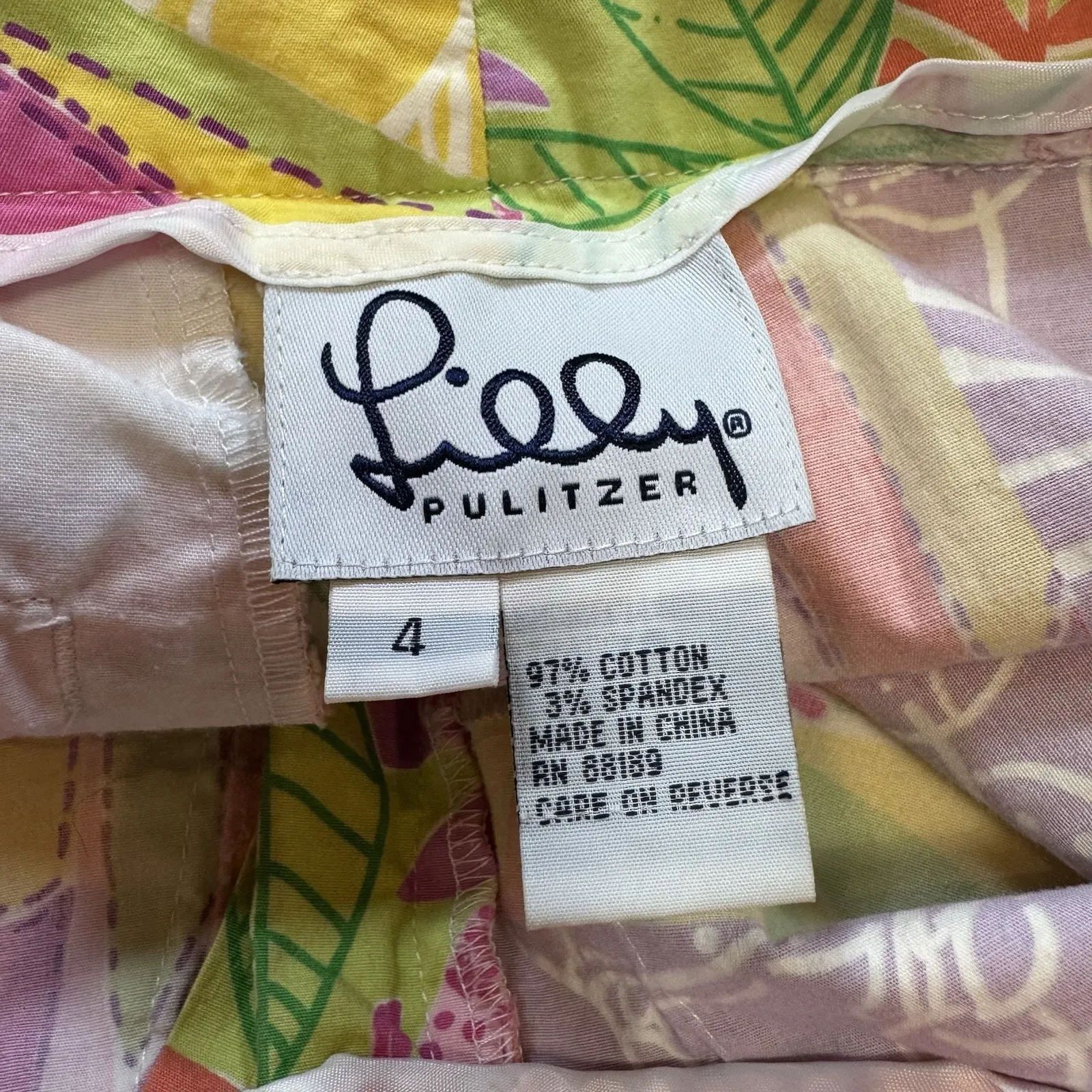 Vintage Lilly Pulitzer Capri Pants Womens 4 Multicolor Patchwork Cotton Stretch - Image 4