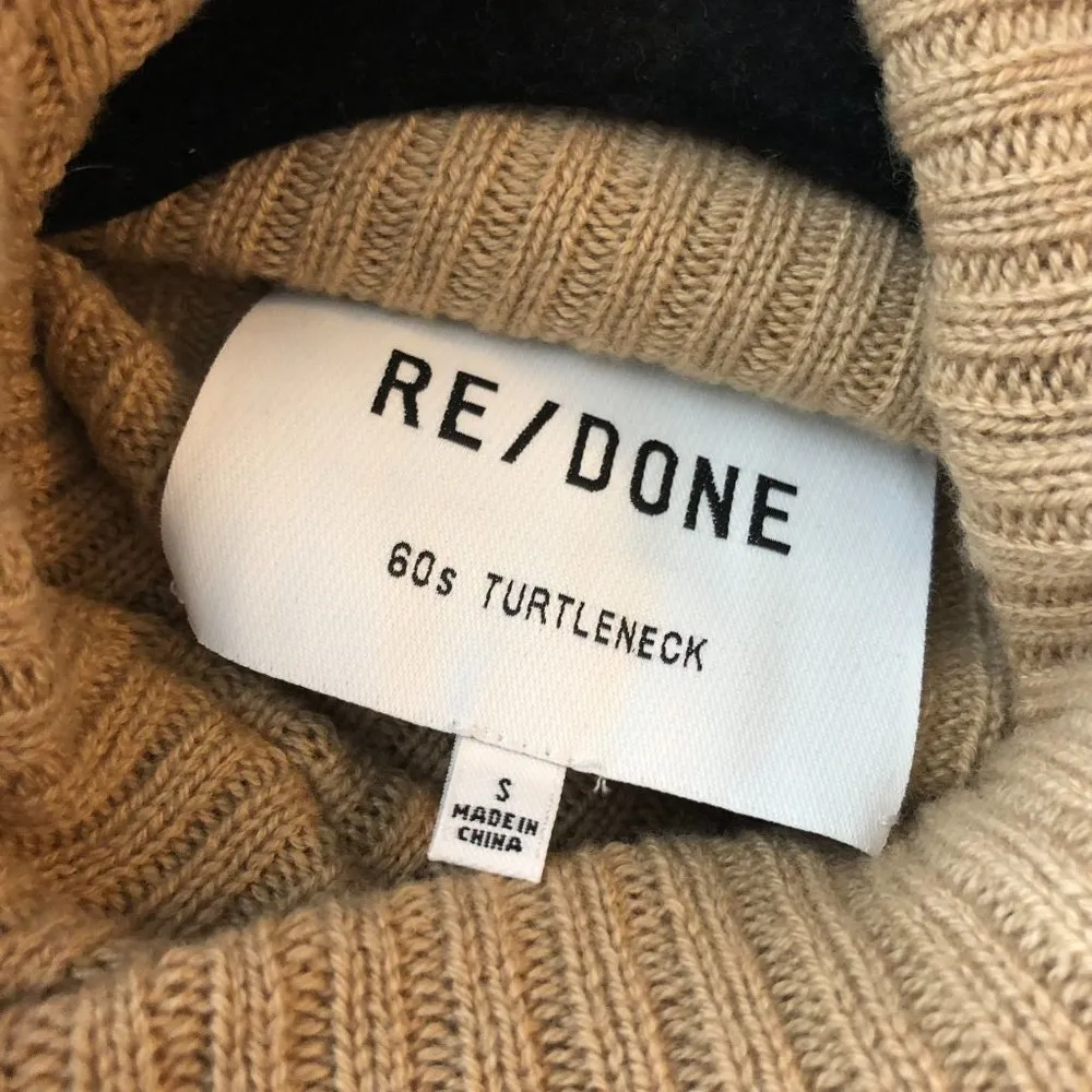 Re/Done Womens 60s Turtleneck Sweater Ribbed Knit Pullover Long Sleeve Brown S - Image 3