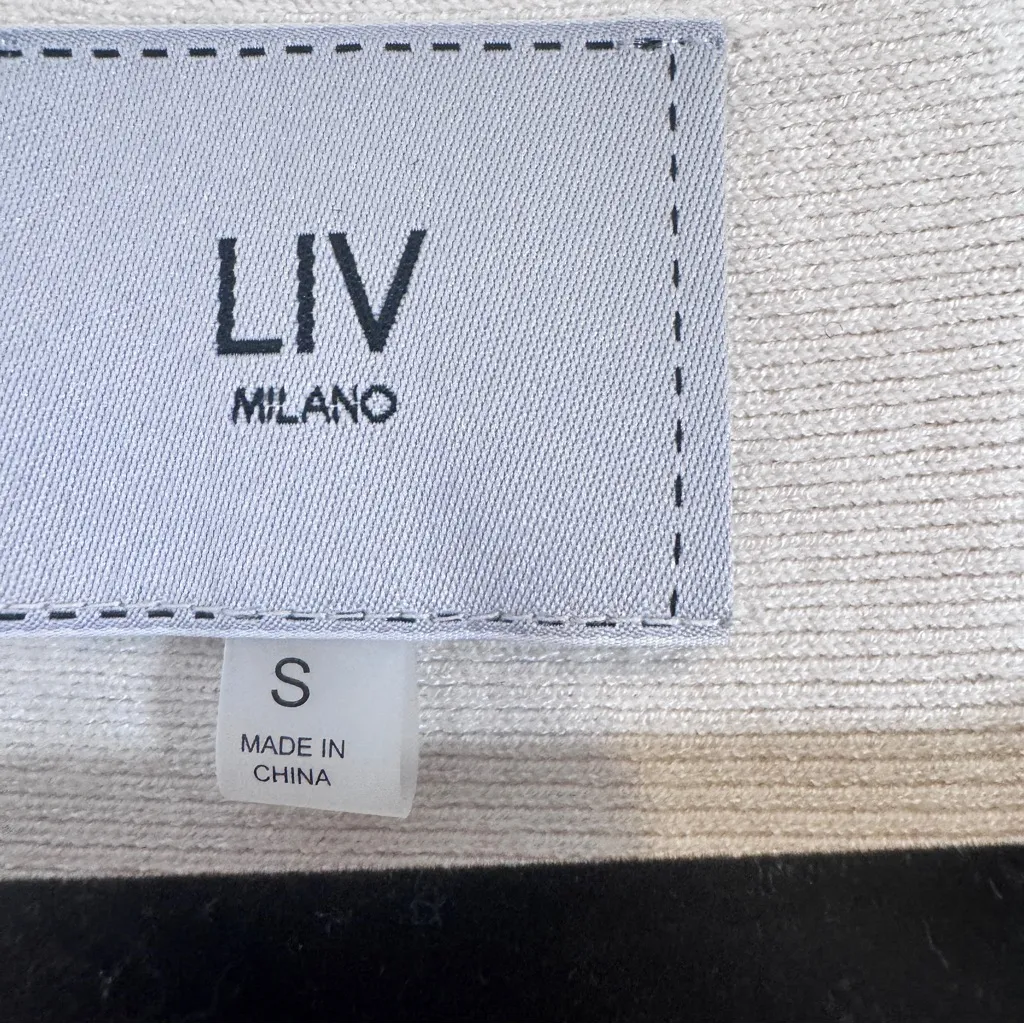 LIV Milano Cream Black Flower Print Rhinestone Pearl Sweater Womens S Casual - Image 5