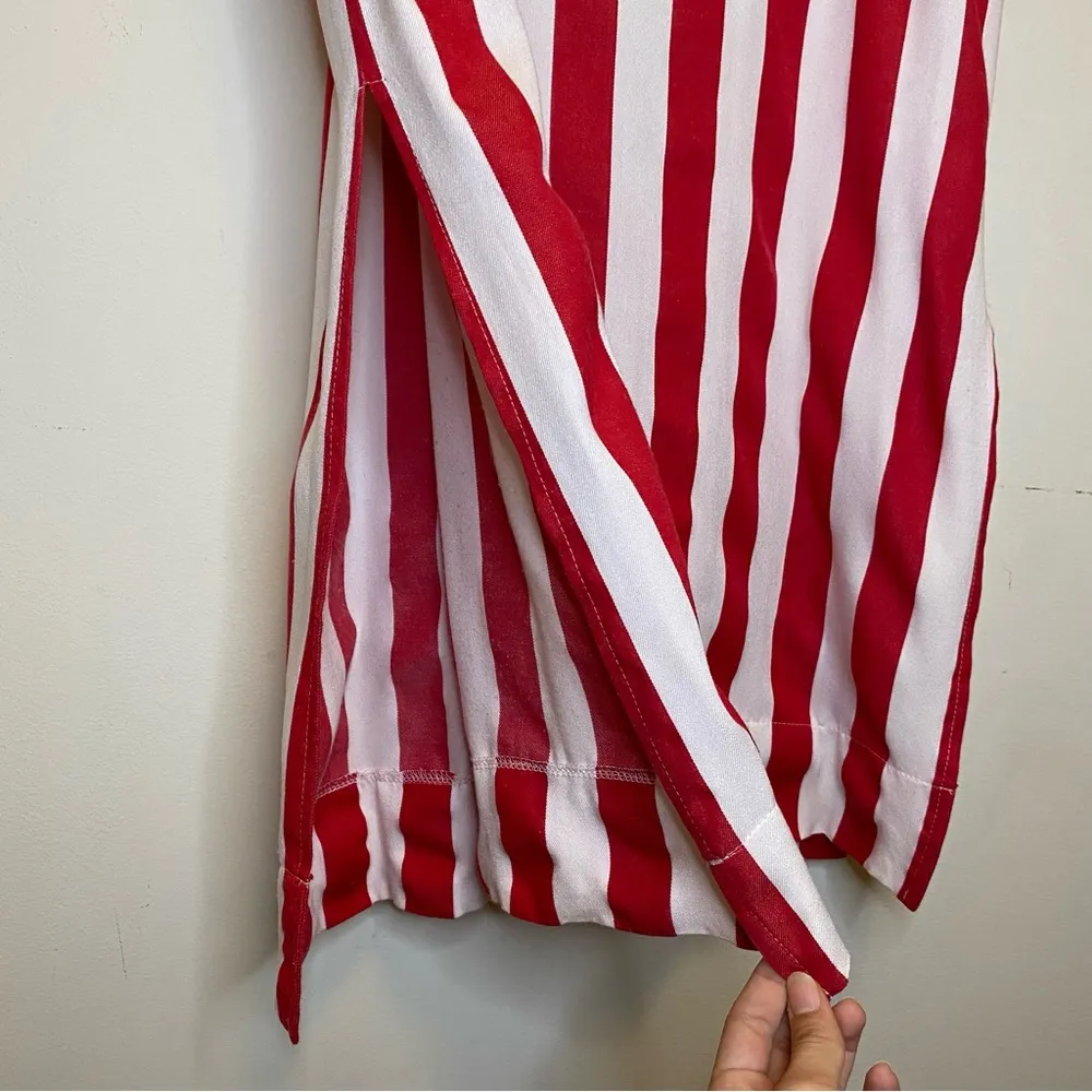 POMANDER PLACE Striped Canaan Short Sleeve Relaxed Caftan Dress Red/White Small Red - Image 11