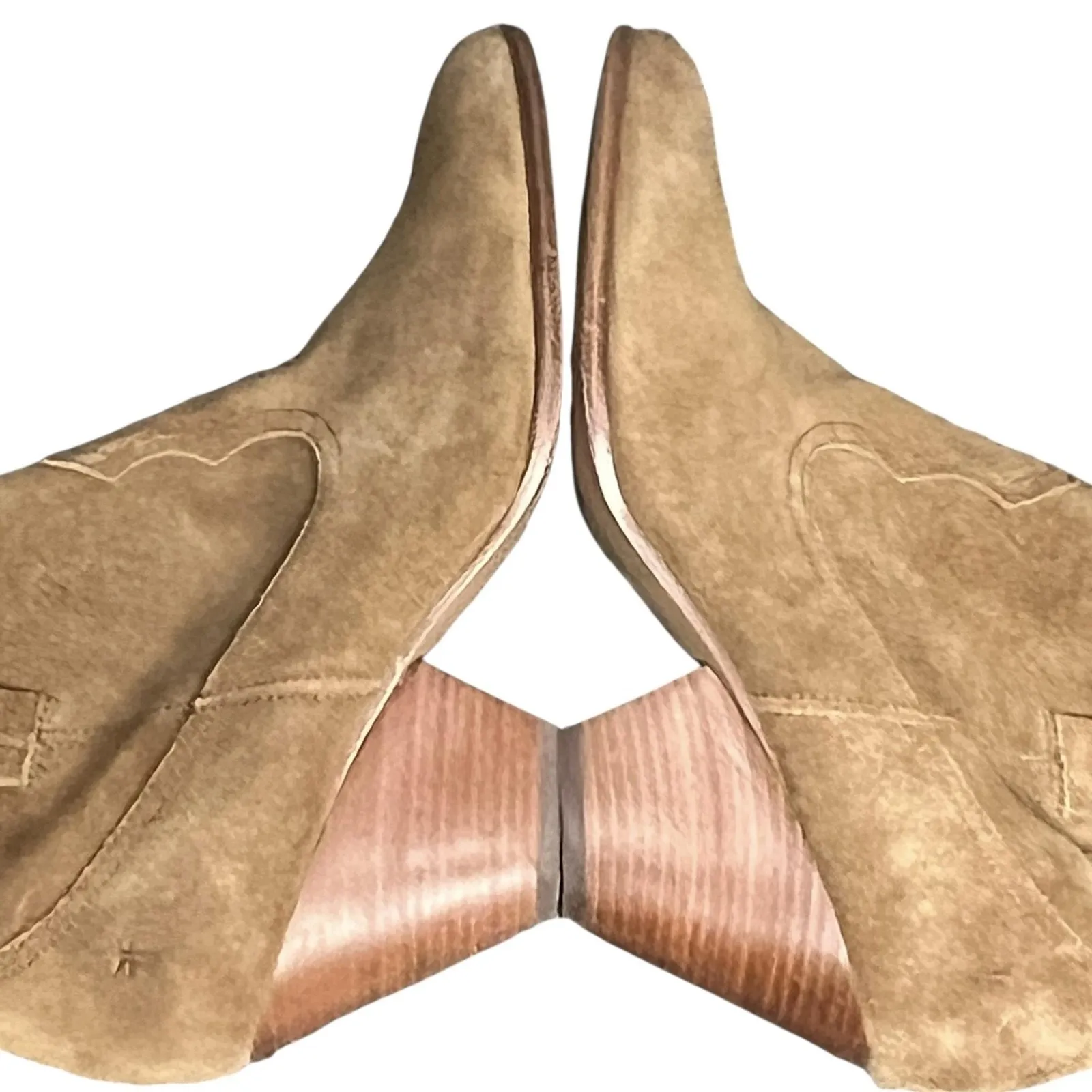 Frye Reina Ankle Boots 10 Cognac Suede Western Ankle Zip Stacked Heel Booties - Image 12