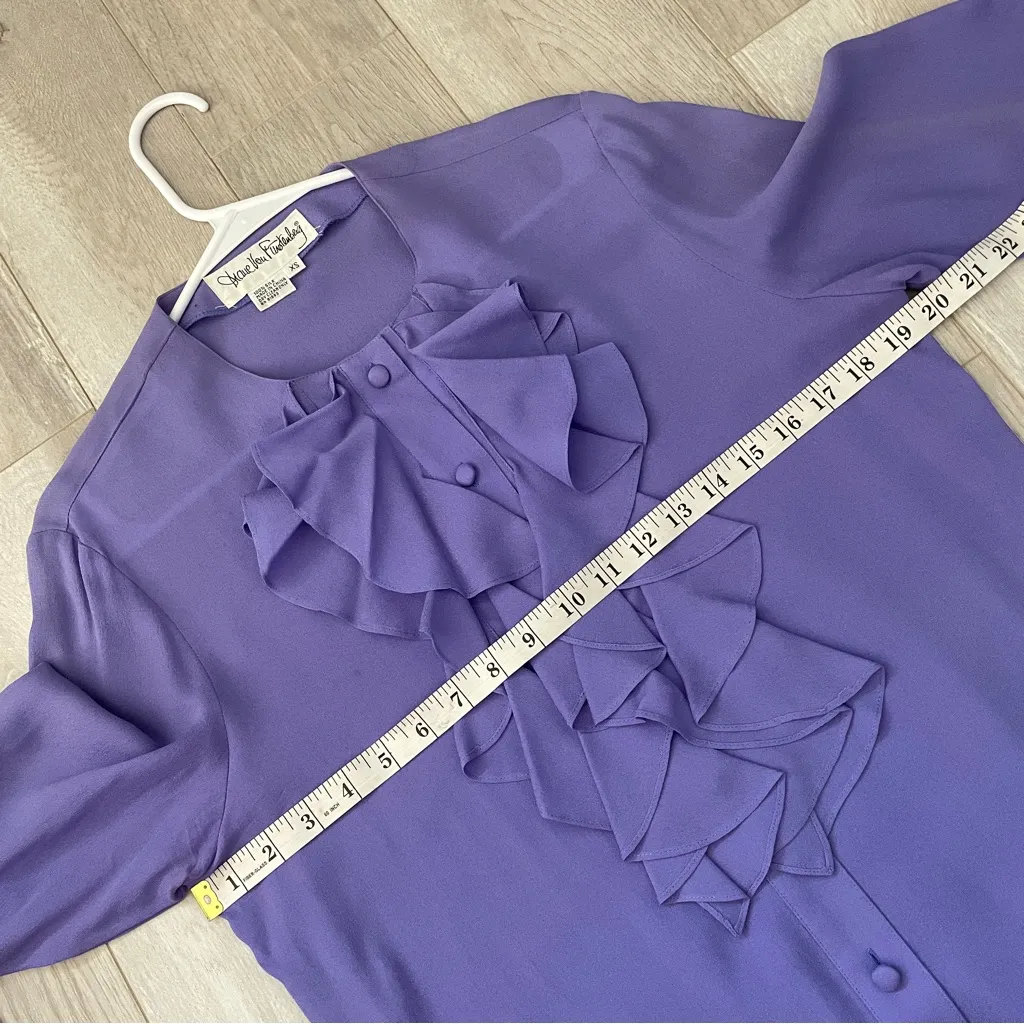 Diane Von Furstenberg Silk Blouse ruffle long sleeve womens Purple (xsmall) vtg - Image 3