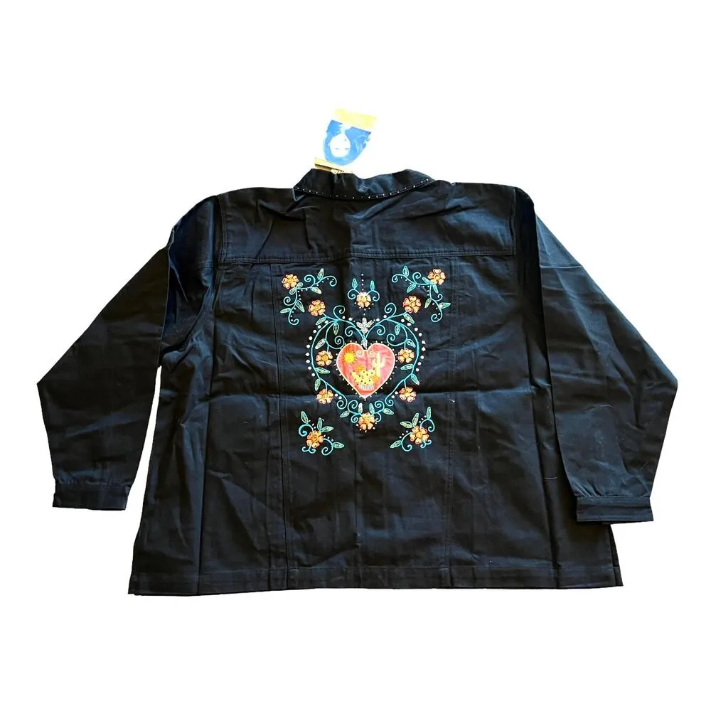 NEW Susan Graver Womens 3X Black Denim JEAN JACKET Embroidered Sequin Mob Wife - Image 3