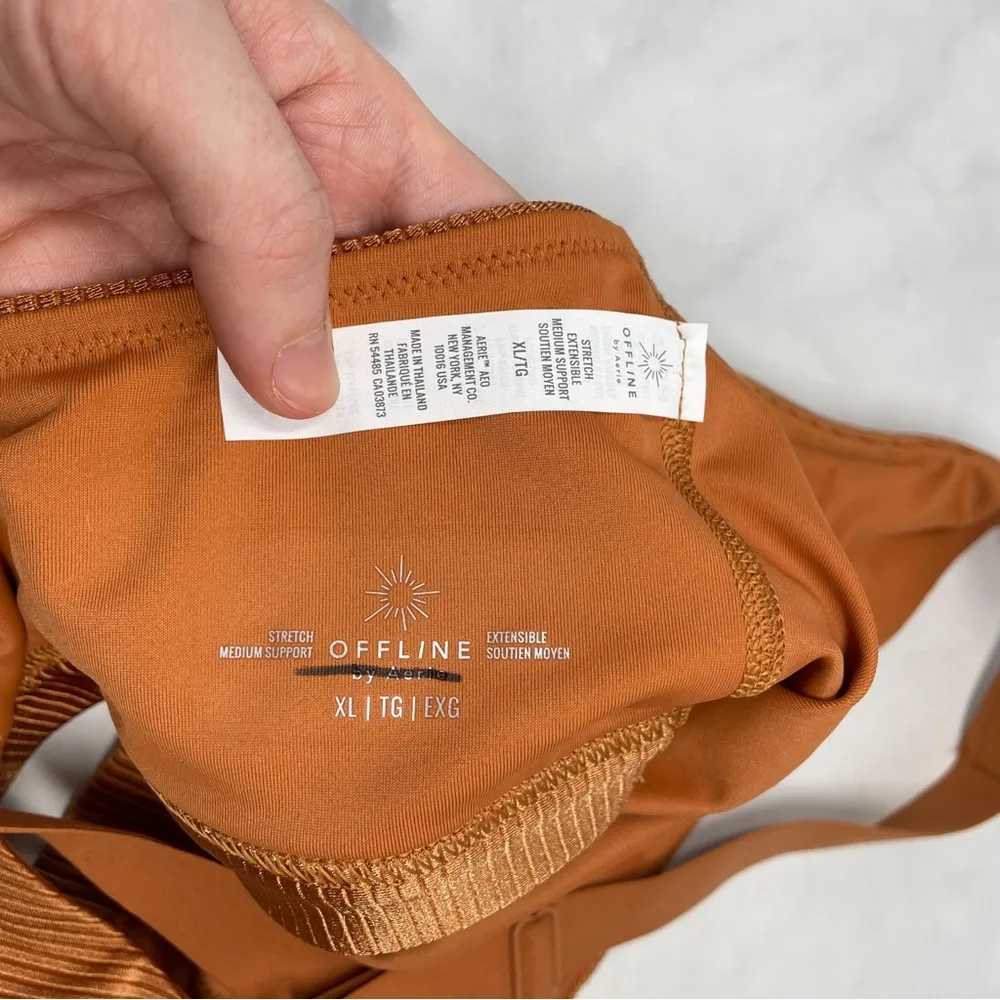 NEW  Offline Ribbed Shine Strappy Back Sports Bra Orange Activewear Plus XL - Image 7