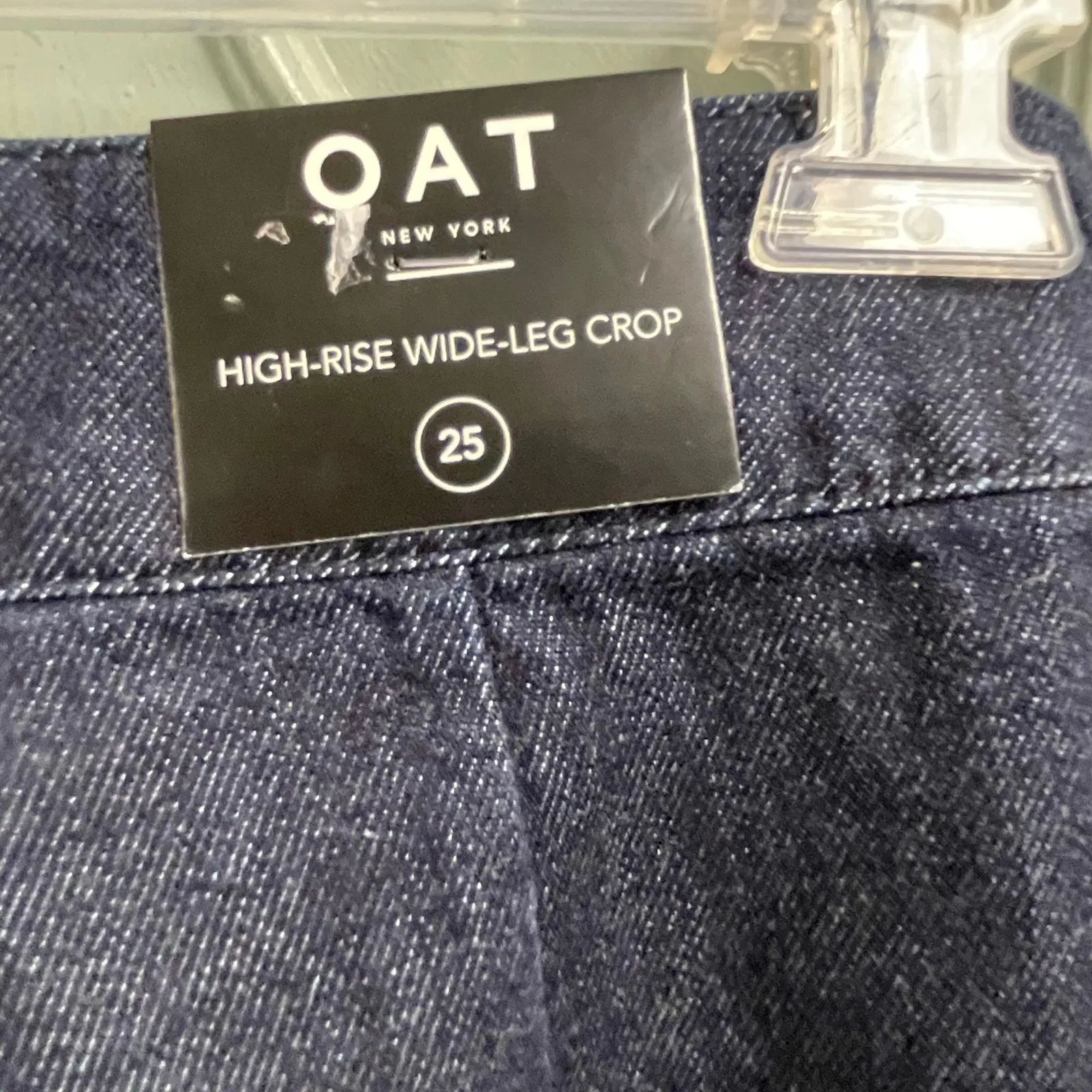 OAT High Rise Wide Leg Crop Jeans Size 25 NEW Dark Wash Waist Tie Blue - Image 3