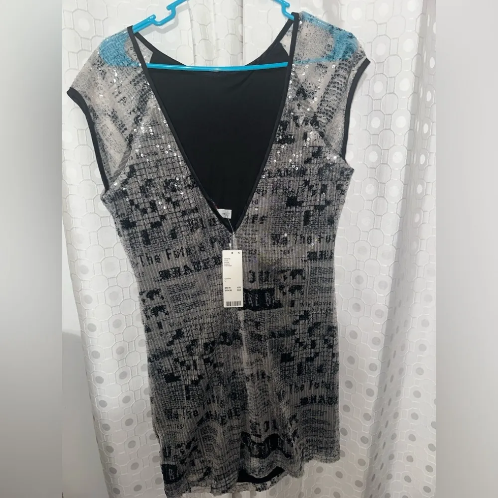Urban outfitters black grey and silver sequin mini dress with side slit - Image 7