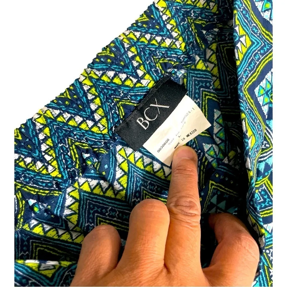 BCX Chevron Print Wide Leg Pants Blue Green Yellow Boho Festival L - Image 6