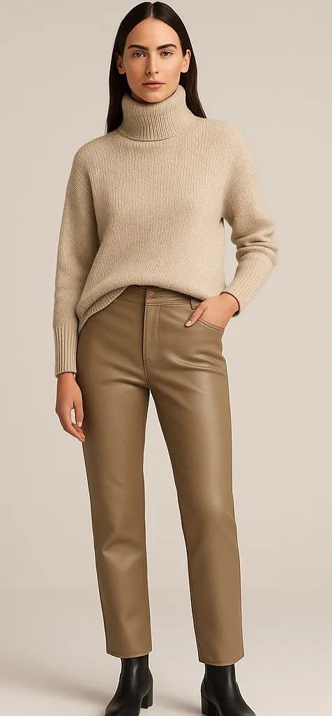 Wilfred Vegan Leather Pants | Size 8 Taupe Beige | Aritzia Chic Fall Winter - Image 1