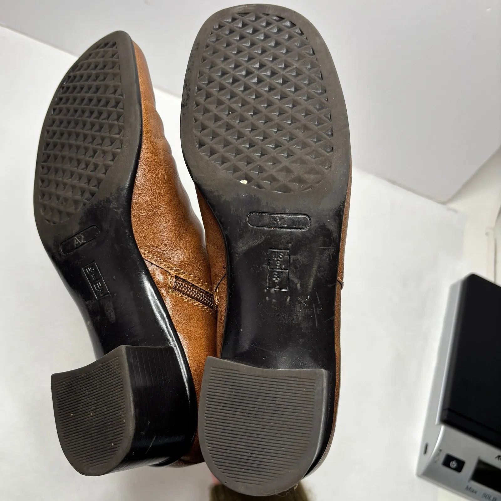 VTG Faux Leather Cognac Brown Square Toe Ankle Boots 90s Y2K Womens 9 SEE - Image 5