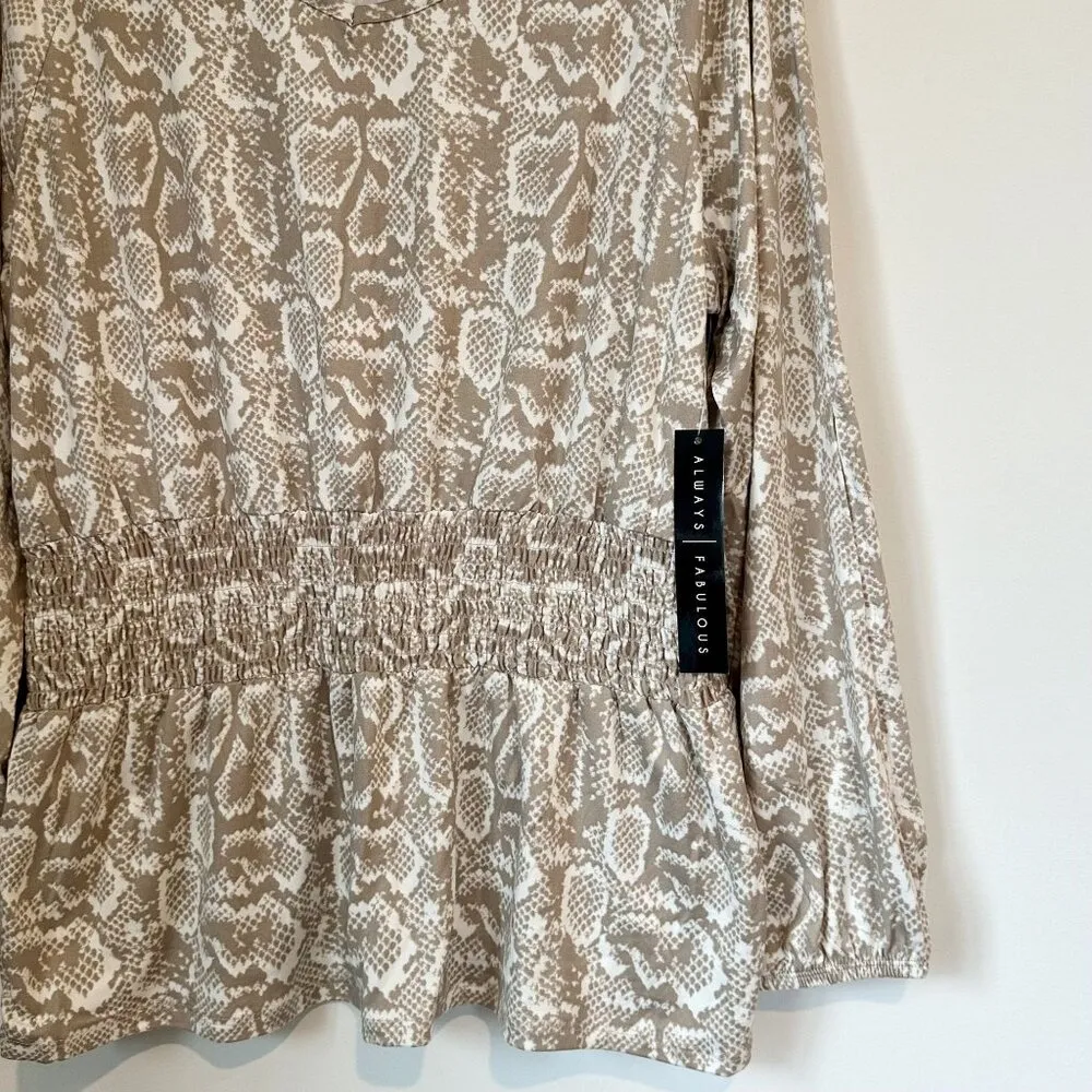 NWT Absolutely Famous Cinched Waist Taupe Animal Print Top - XL - Image 3