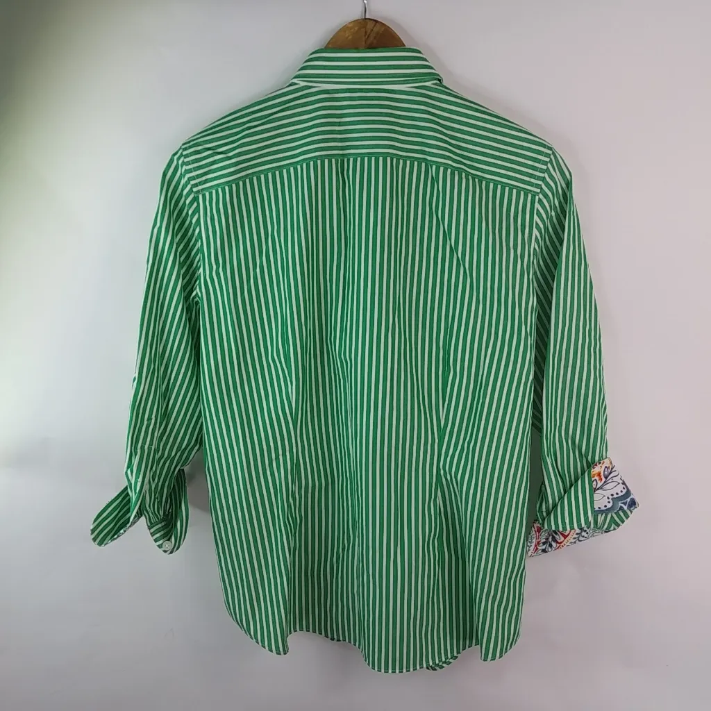 Chaps L Ralph Lauren Kelley Green Stripe Oxford Top - Image 6
