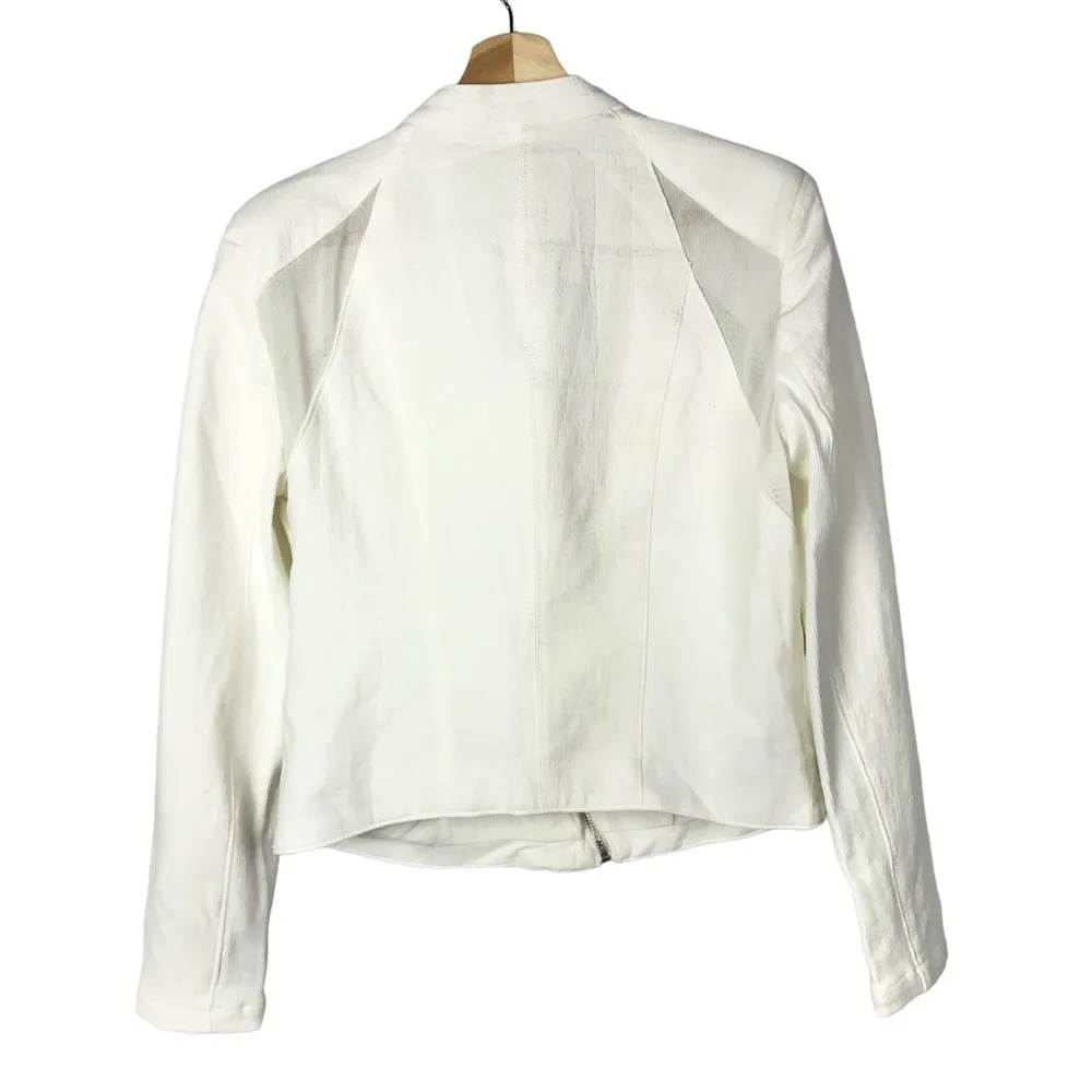 BlankNYC White Cotton So Icy Mesh Detail Moto Jacket M - Image 5