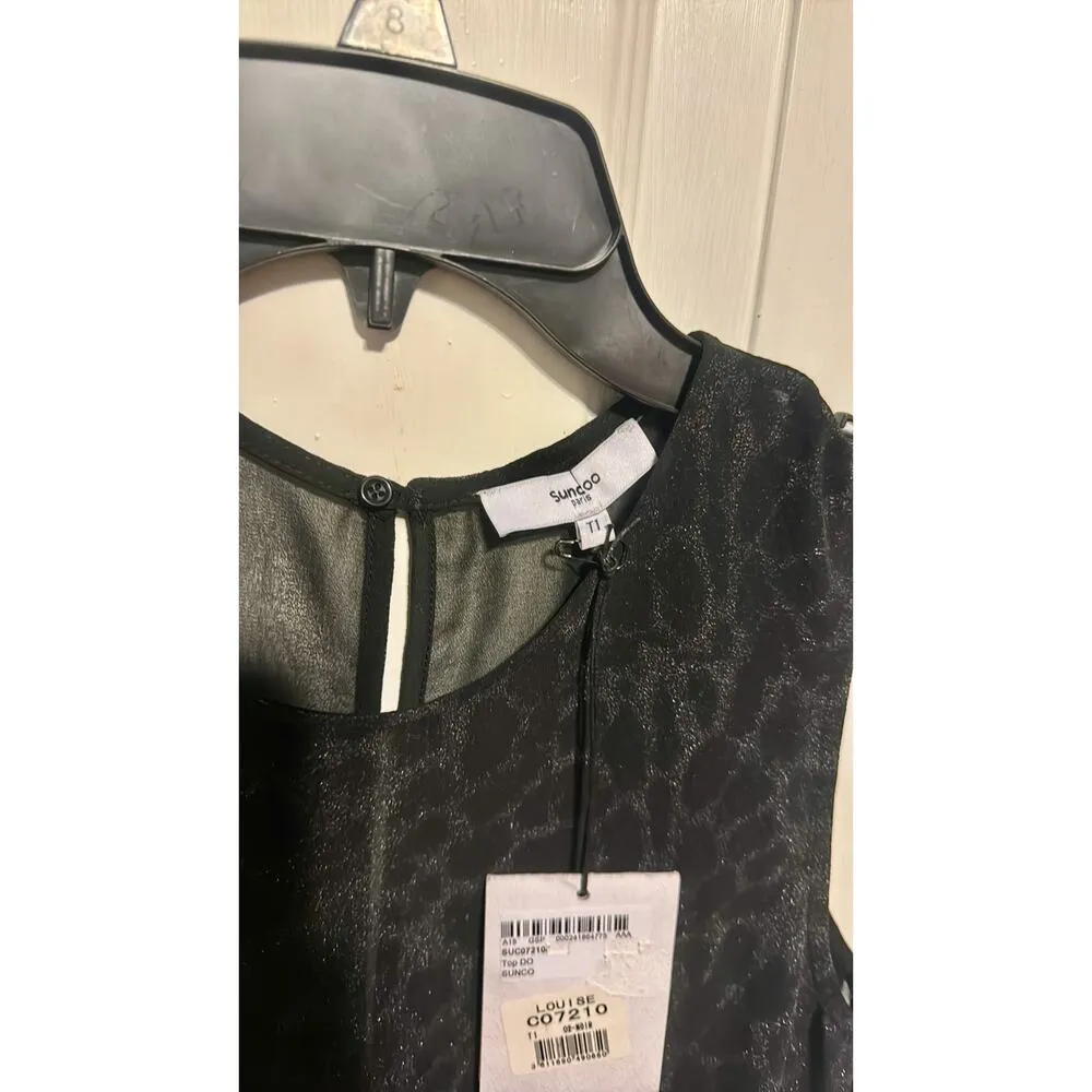 Sheer black Suncoo top with leopard print S Size 4 - Image 4