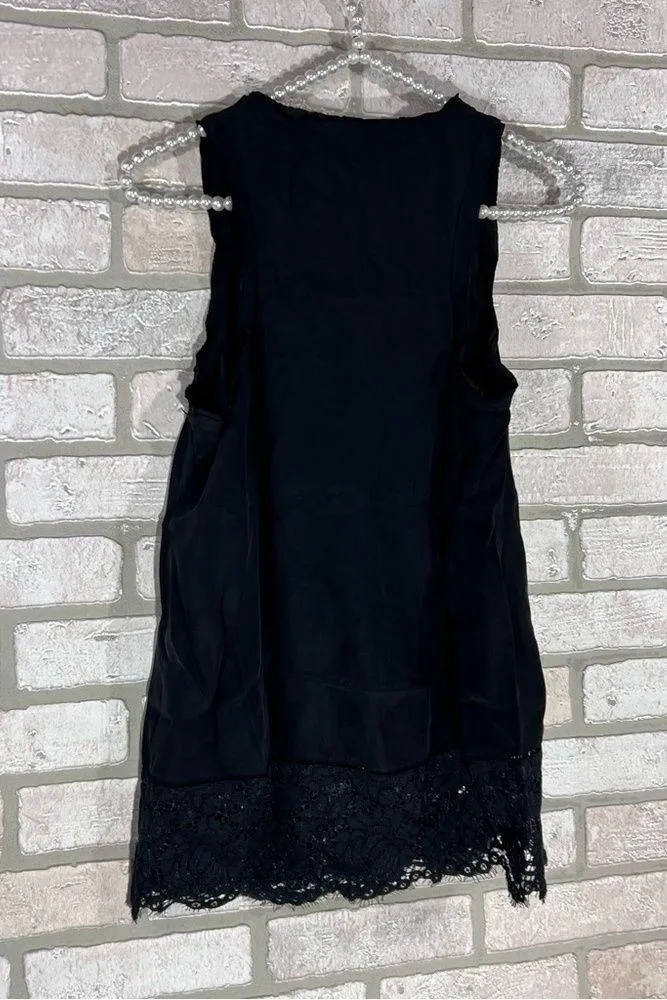 Rebecca Taylor Black Silk Sleeveless Lace Trim Blouse Size 0 - Image 6