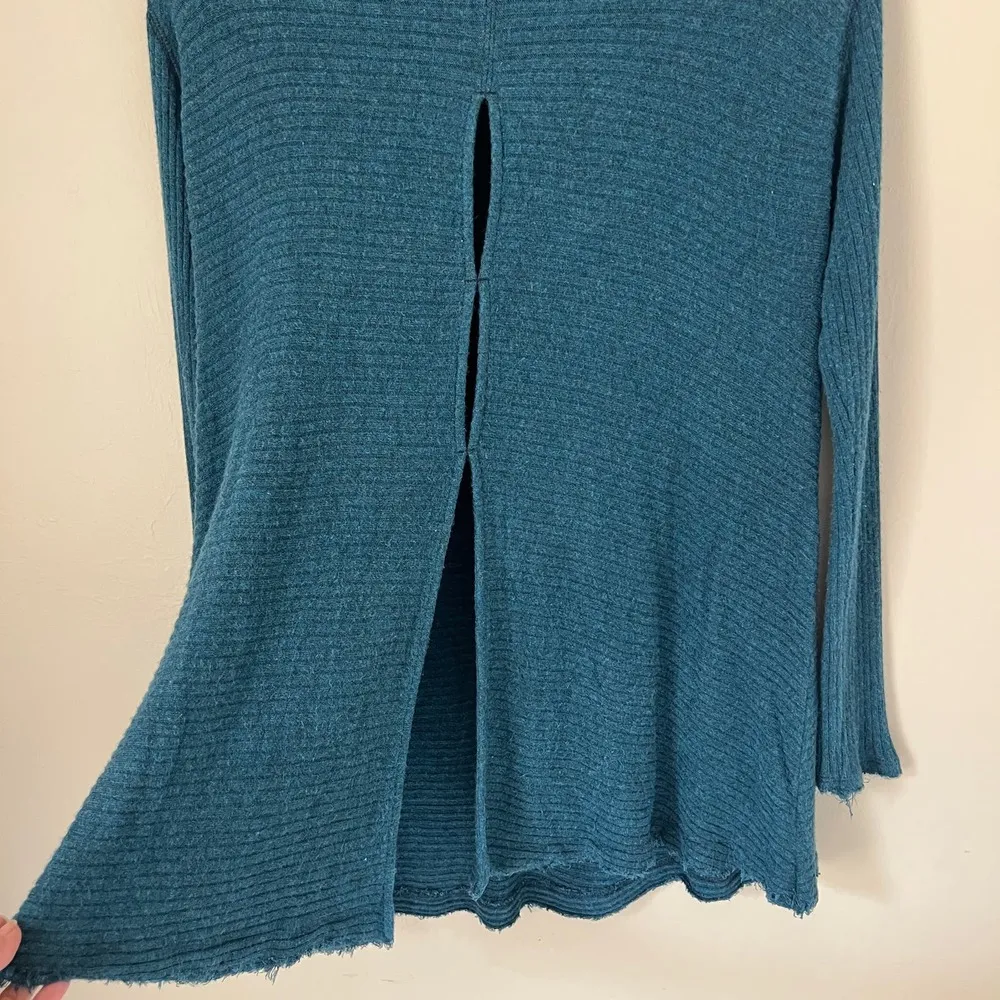 Free People We The Free Open Back Teal Blue Mock Neck Long Sleeve Sweater Size S - Image 4