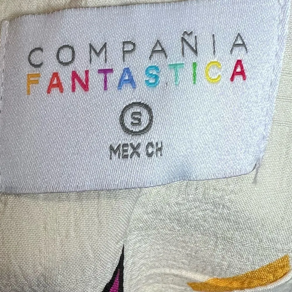 Compañía Fantástica white colorful geometric print belted maxi dress size small - Image 6