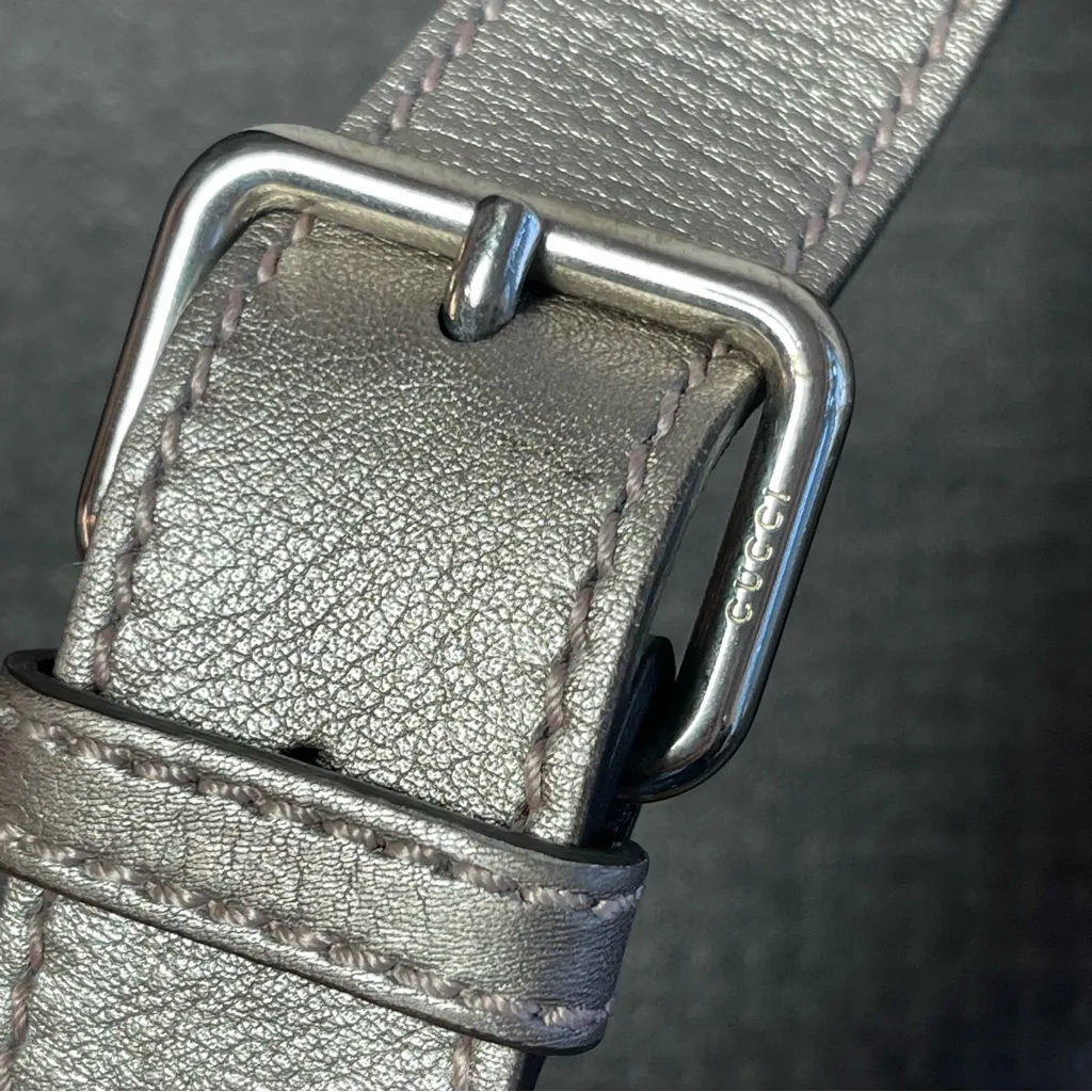 Gucci Imprime Coated Canvas Buckle Flap Messenger Bag - Metallic Gray - Preowned - Image 10