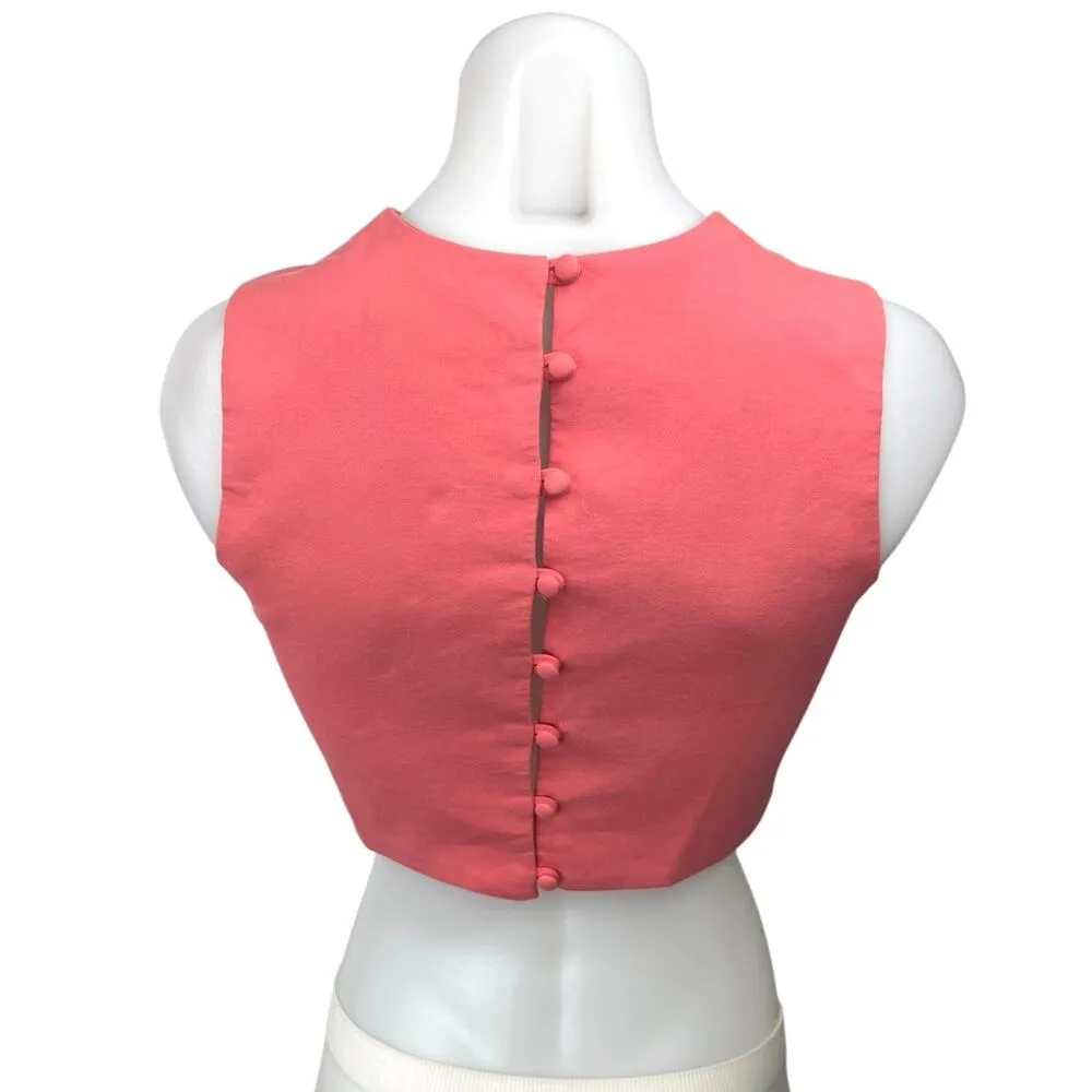 Zara Women's Pink Sleeveless Button Back Crew Neck Casual Crop Tank Top Size XS - Image 2