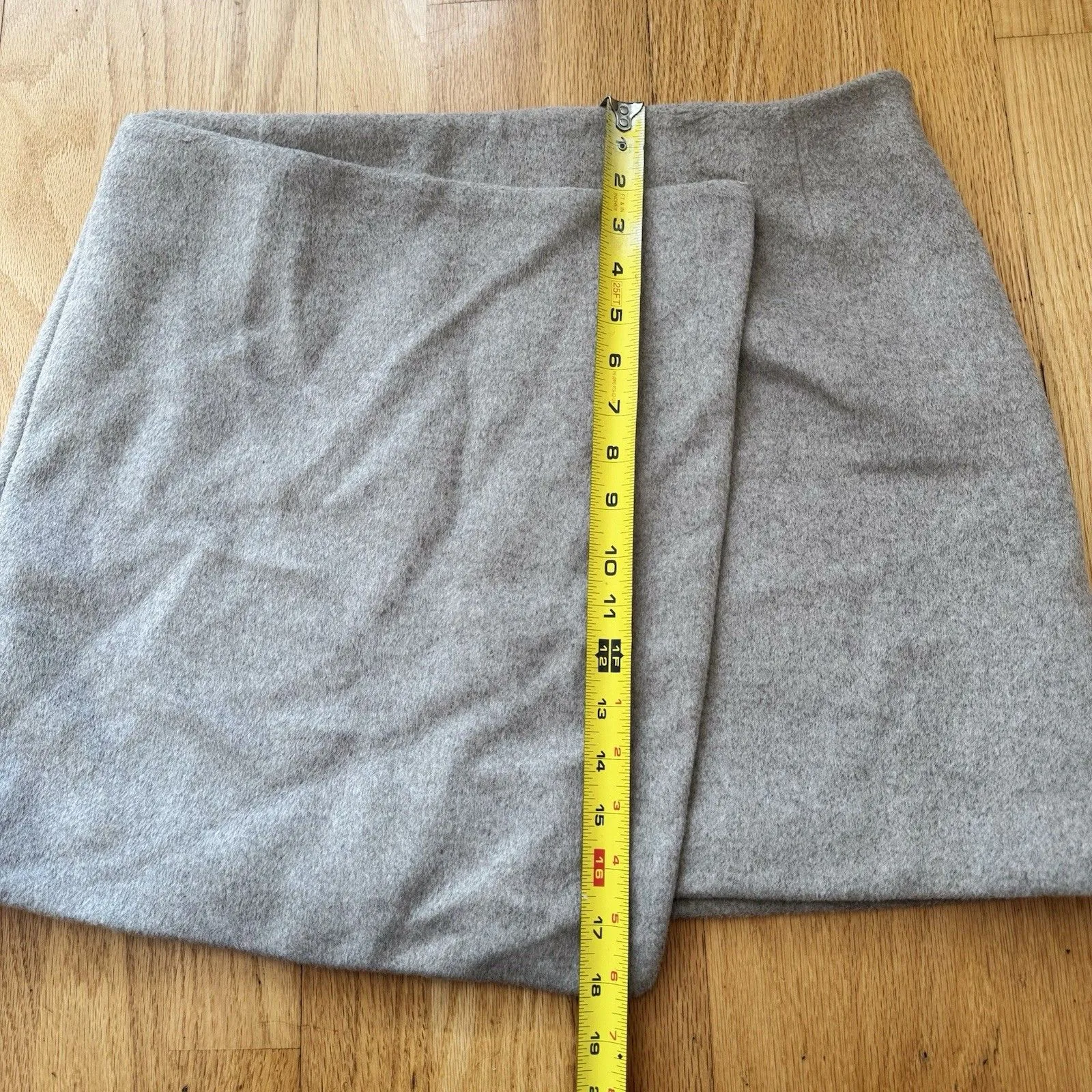 French Connection Adele Felt Mini Skirt Wool Blend Beige Sz 12 NWT Asymmetric - Image 9