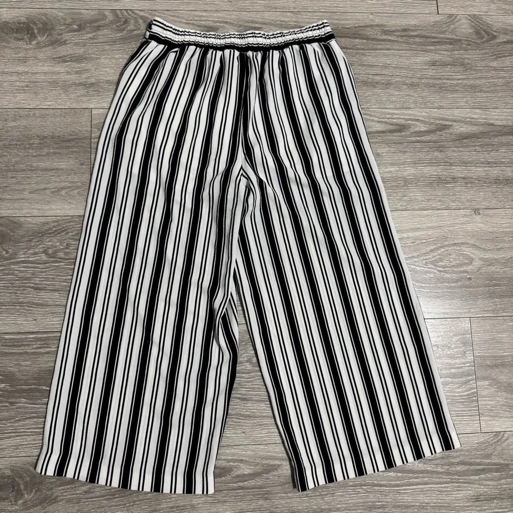 BE COOL Women Monochrome Striped Lined Elastic Waist Relaxed Fit Pants Sz S - Image 7