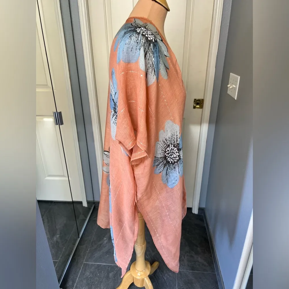 Peach & Blue Floral Kimono Lightweight Cardigan Swim Coverup‎ Orange Size undefined - Image 3