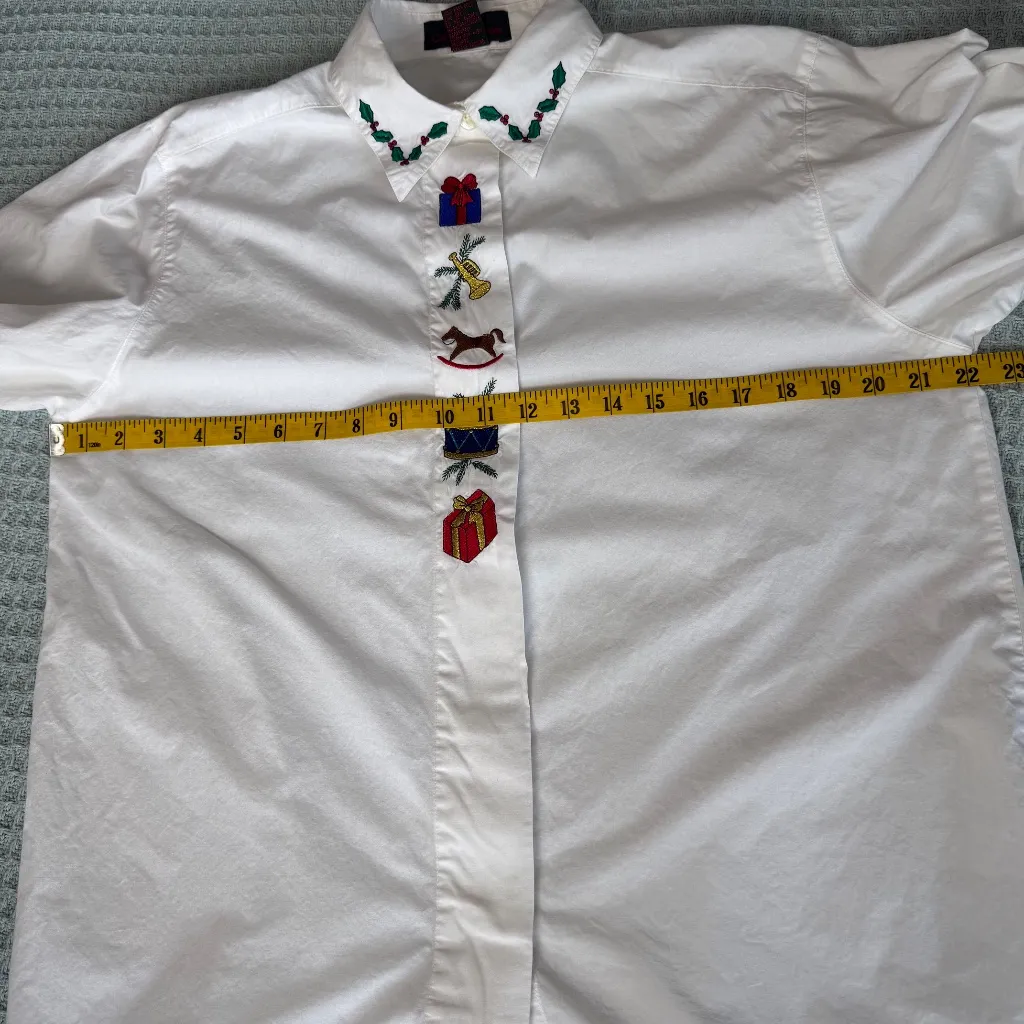 Vintage Embroidered Christmas Shirt Womens 10 Large Croft & Barrow White Top - Image 6