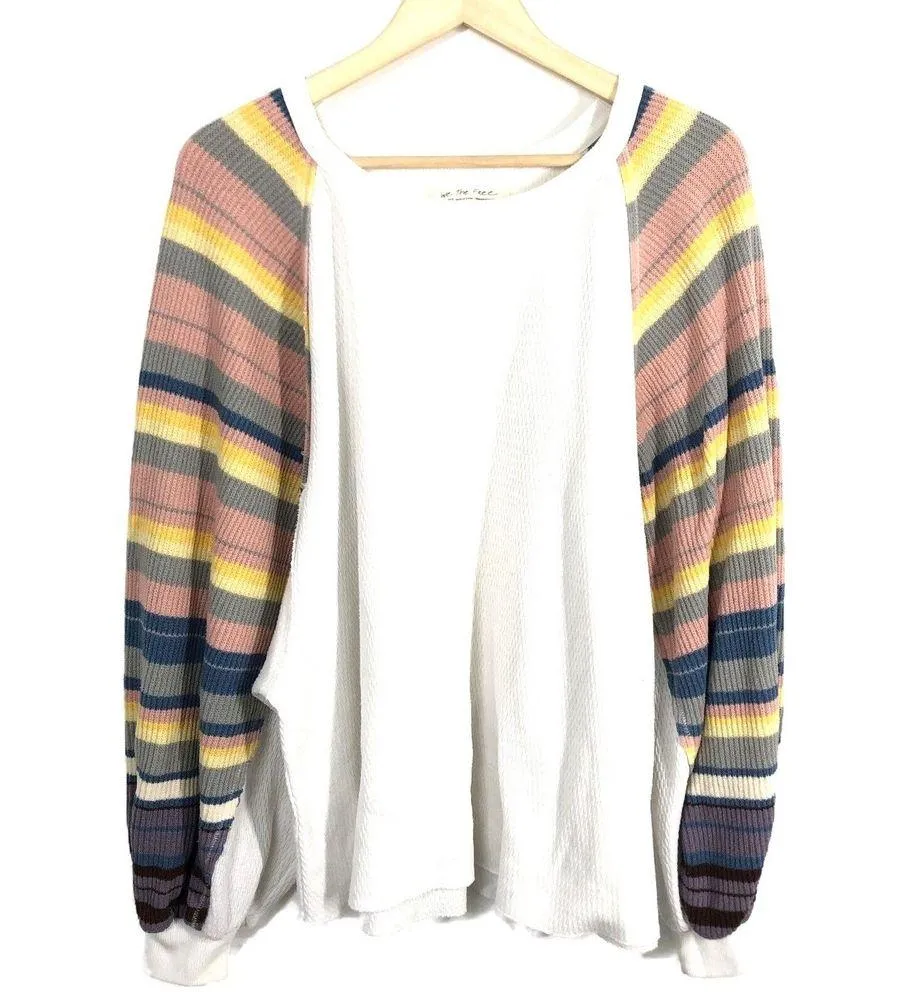 Free People Rainbow Dreams Top L Large KNit Striped We the Free Boxy Boho - Image 2