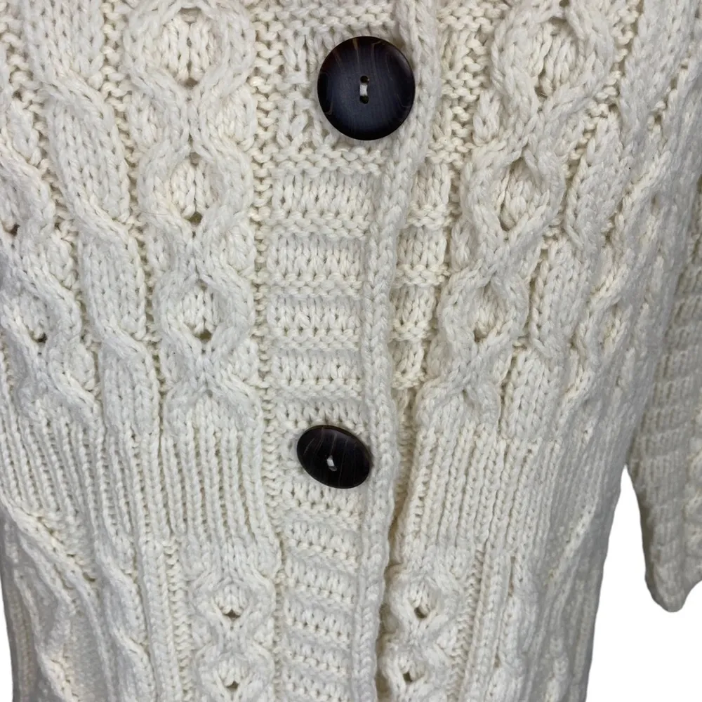 Kilronan Irish Merino Wool Cream Cable Knit Cardigan Sweater Small - Image 4