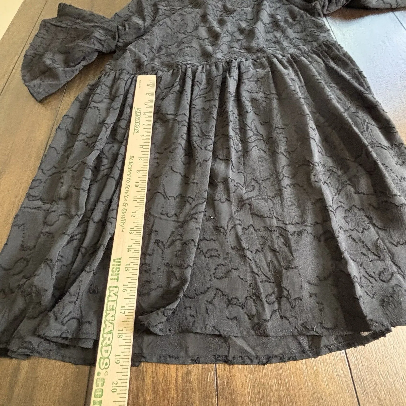 Umgee M Black Floral Burnout Sheer Lined Babydoll Dress Bell Sleeve Flowy - NEW! - Image 5