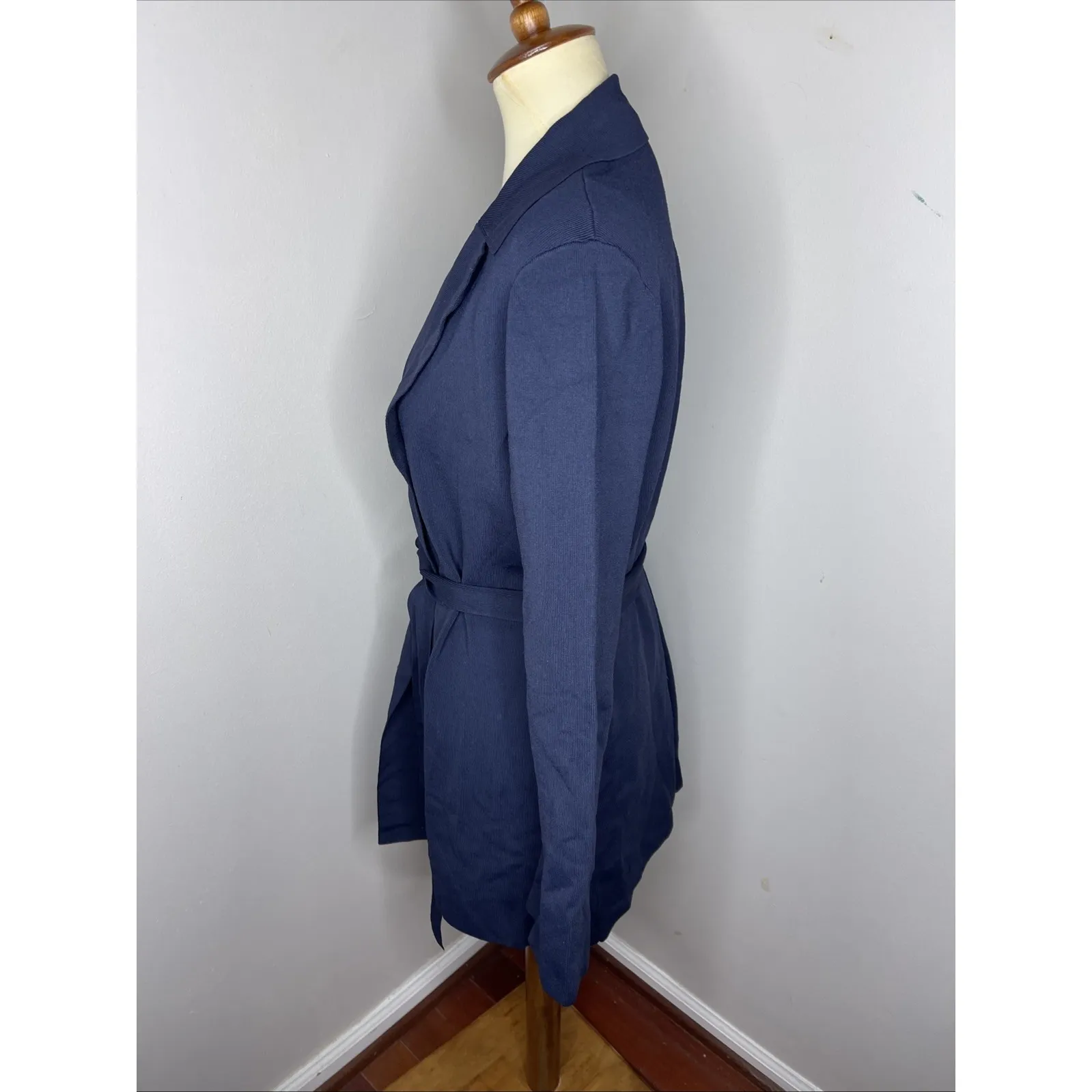 MM Lafleur Merritt Jardigan Navy Blue Belted Knit Cardigan Jacket Wrap Large - Image 4