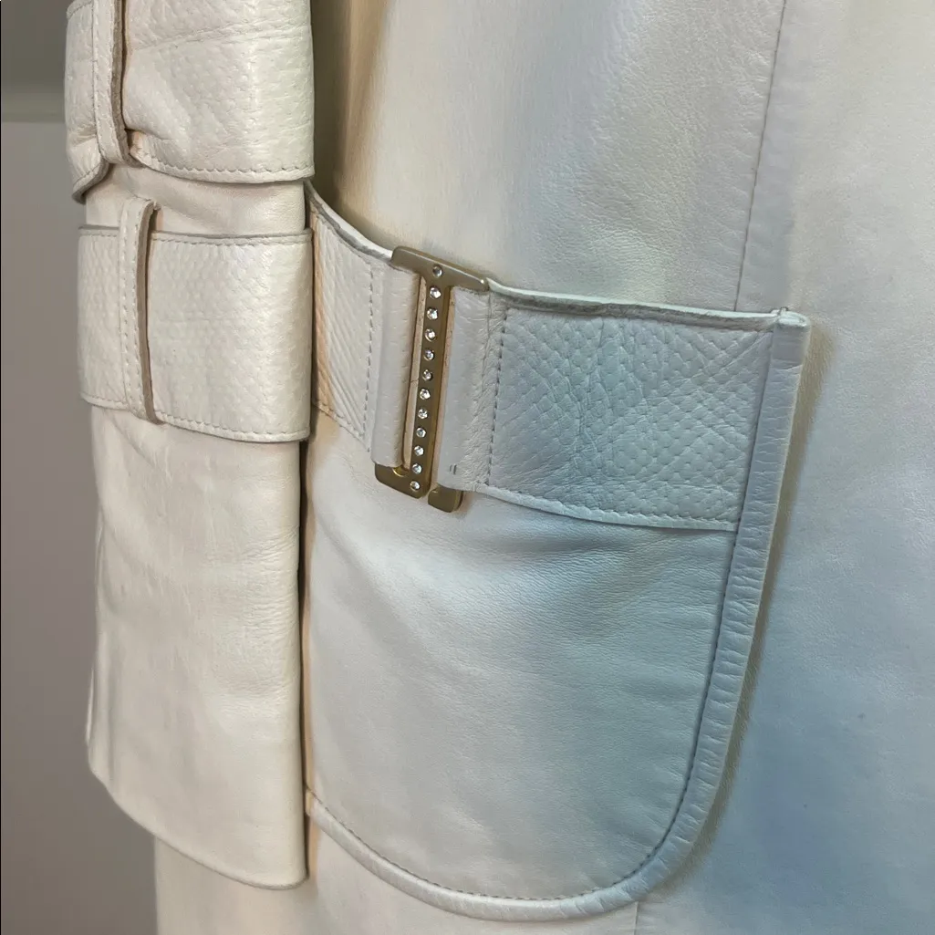 Women’s vintage 90s Doma Italian Elegant leather Cream Women's midi Coat Size M - Image 3