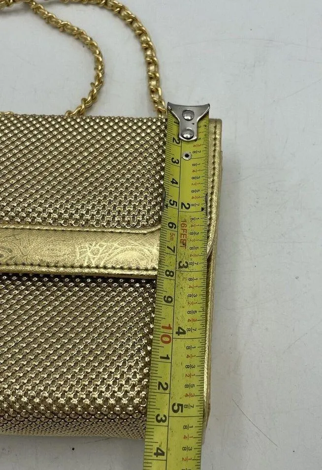 Whiting Davis International Gold Metal Mesh Structured Crossbody/Clutch Mirror - Image 12