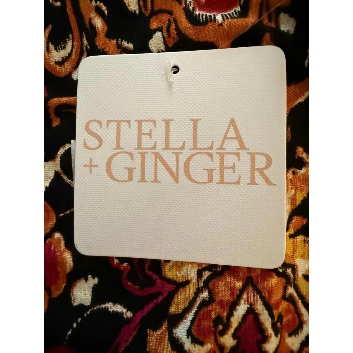 NEW Stella + Ginger Women's Blouse Large BOHO Ruffle Abstract Multicolor Rayon Black - Image 6