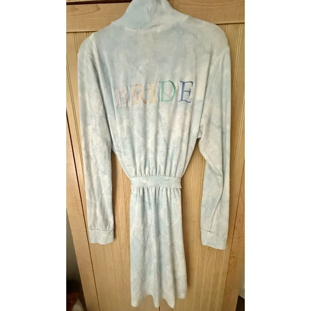 PJ Salvage Large Powder Blue Tie Dye Embroidered Robe "BRIDE" - Image 3