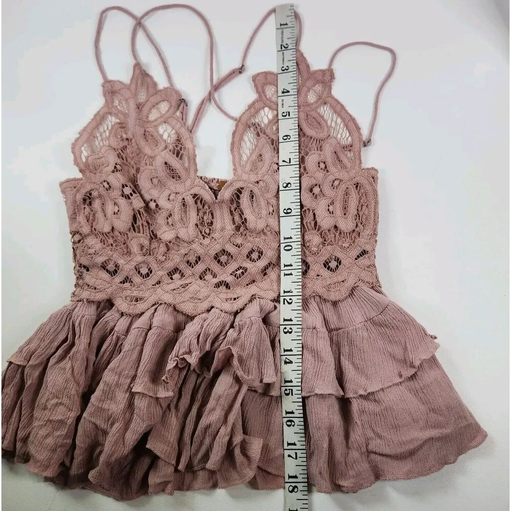 Free People One Adella Cami Blouse Top Crochet Lace Flowy Light Pink Mauve Sz XS - Image 8