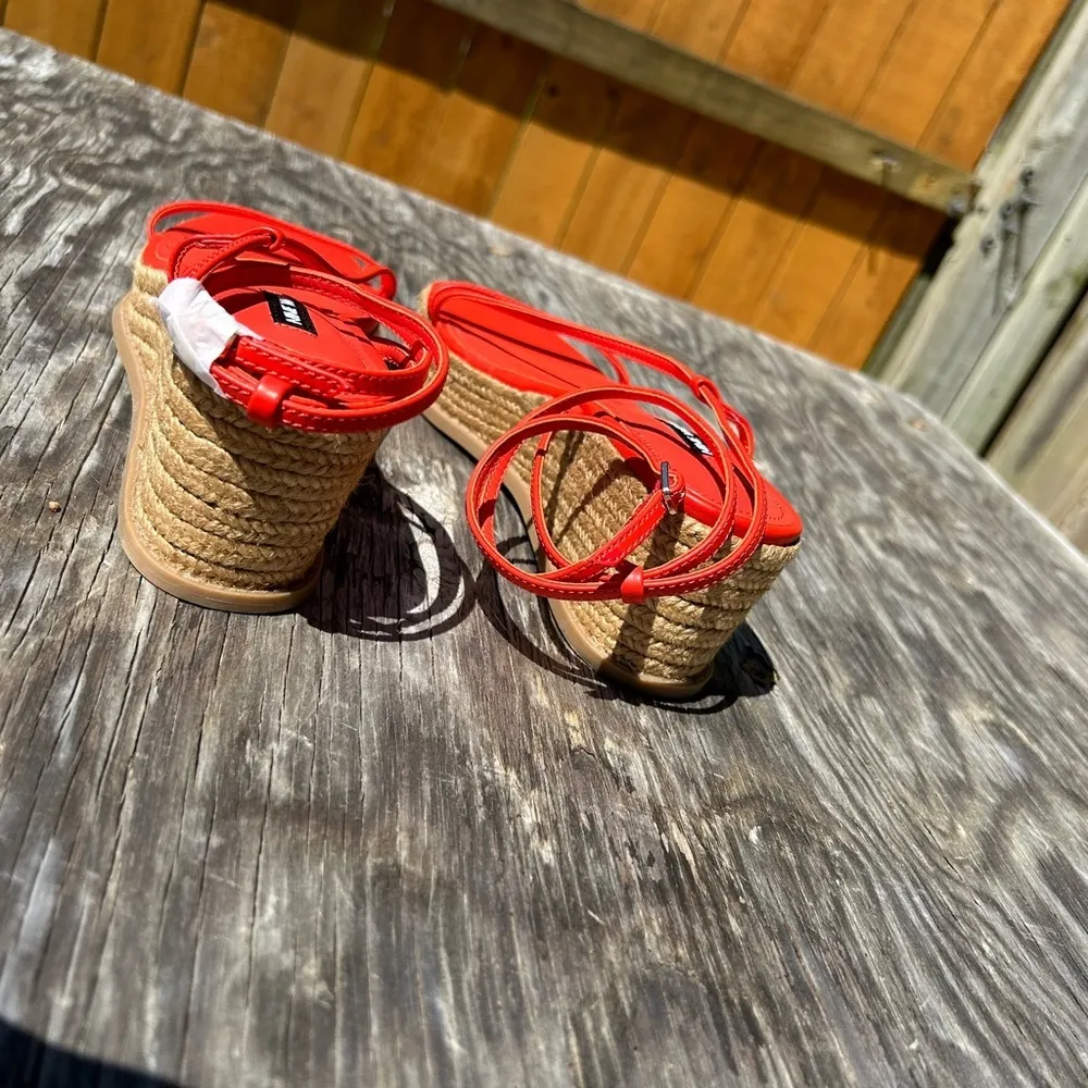 Nine West women’s Alexx espadrille sandal blood‎ orange ankle wrap wedge size 8 - Image 7