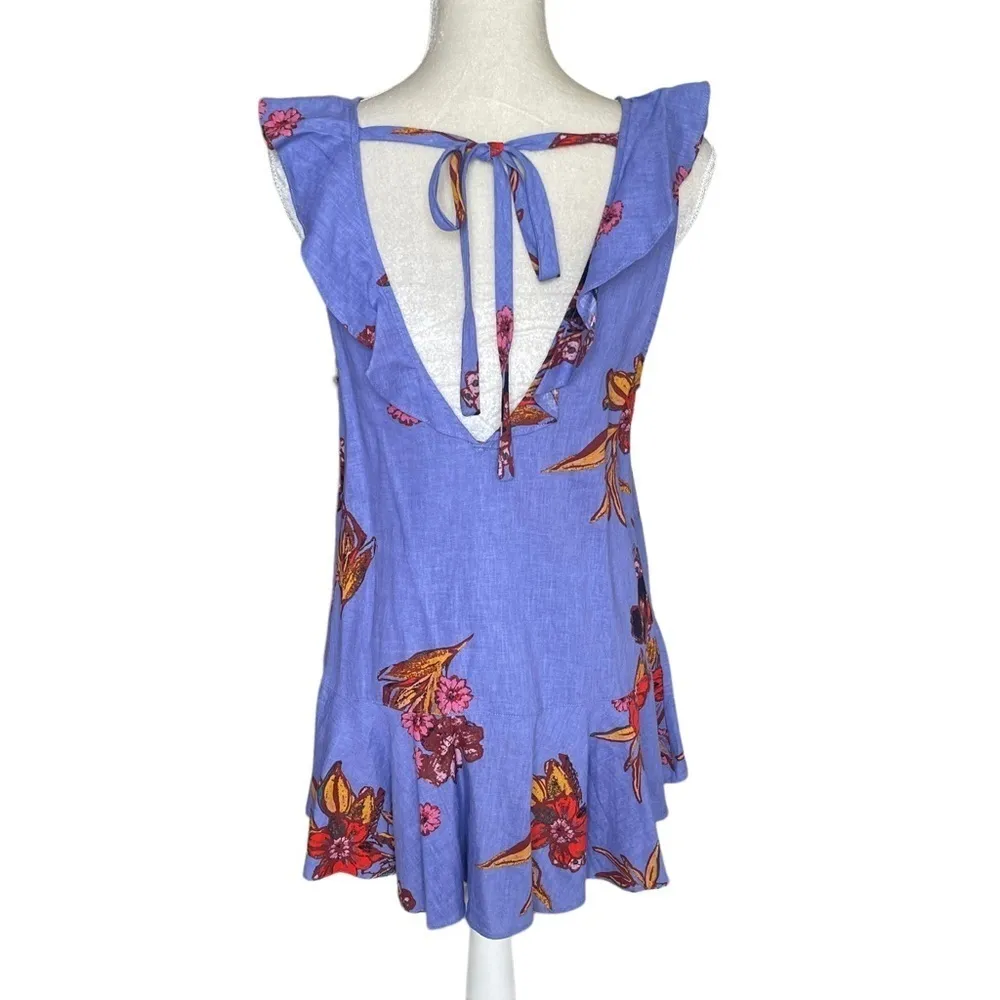 FREE People Women’s Tulum Linen Floral Print Mini Dress Tunic Size XS Blue - Image 6
