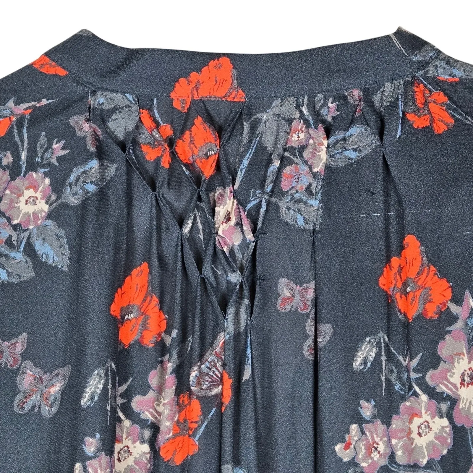 Free People‎ Floral Smocked Blouse Butterfly Sleeve Top Womens Small - Image 4