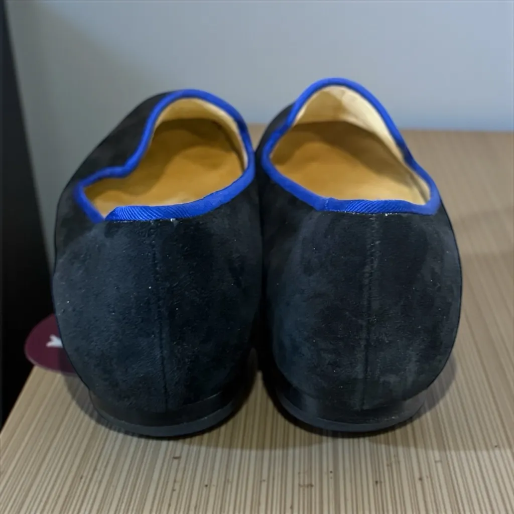 Cole Haan Classic black suede heavy royal blue grosgrain ribbon trim Flat 9.5 - Image 4